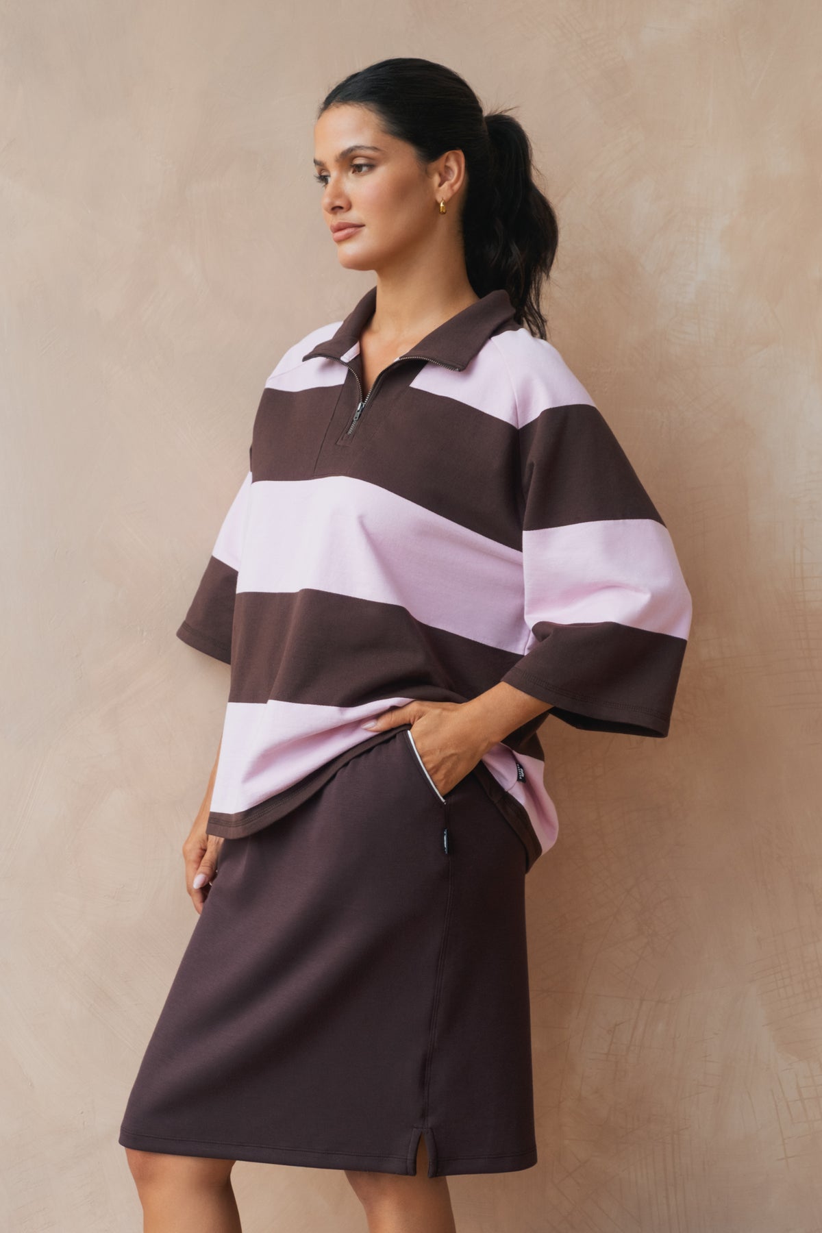 Freedom Rugby Sweat Chocolate/Pink Stripe