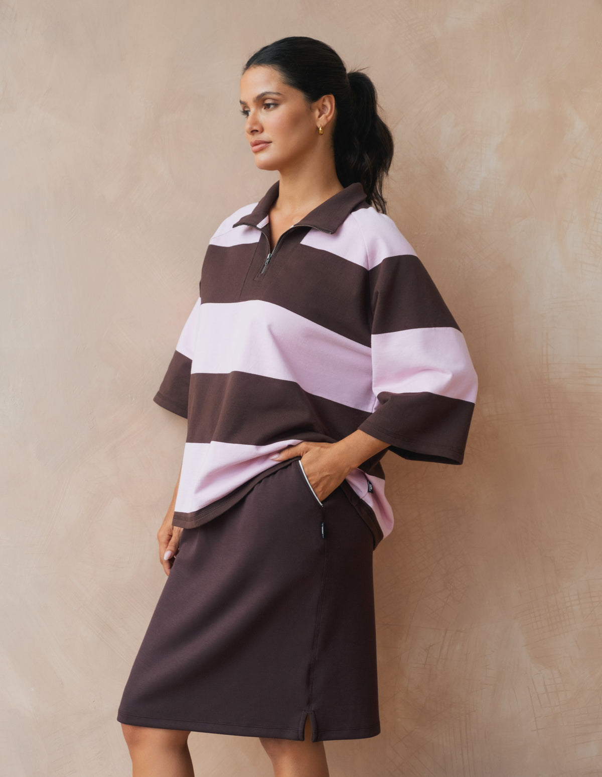 Freedom Rugby Sweat Chocolate/Pink Stripe