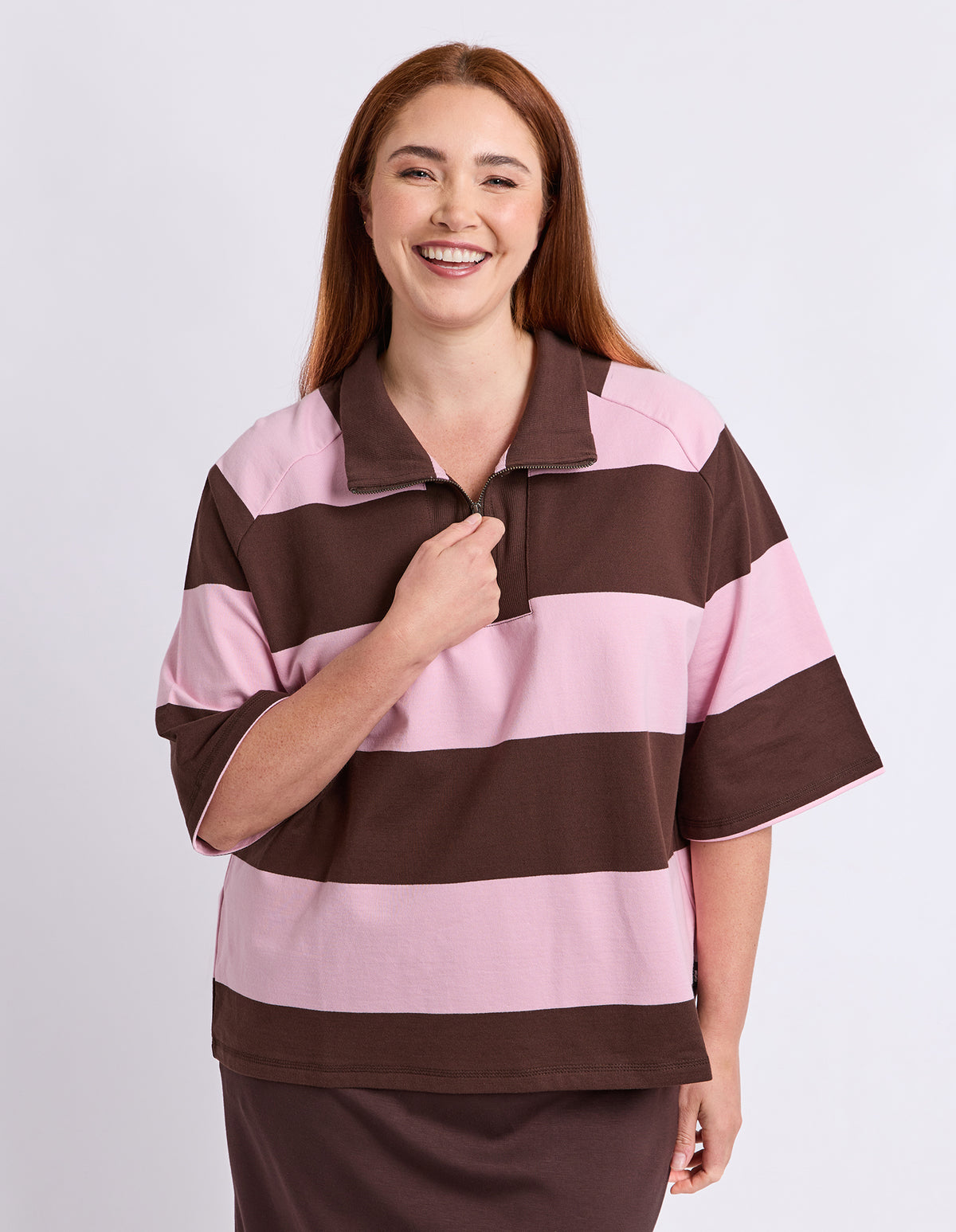 Freedom Rugby Sweat Chocolate/Pink Stripe