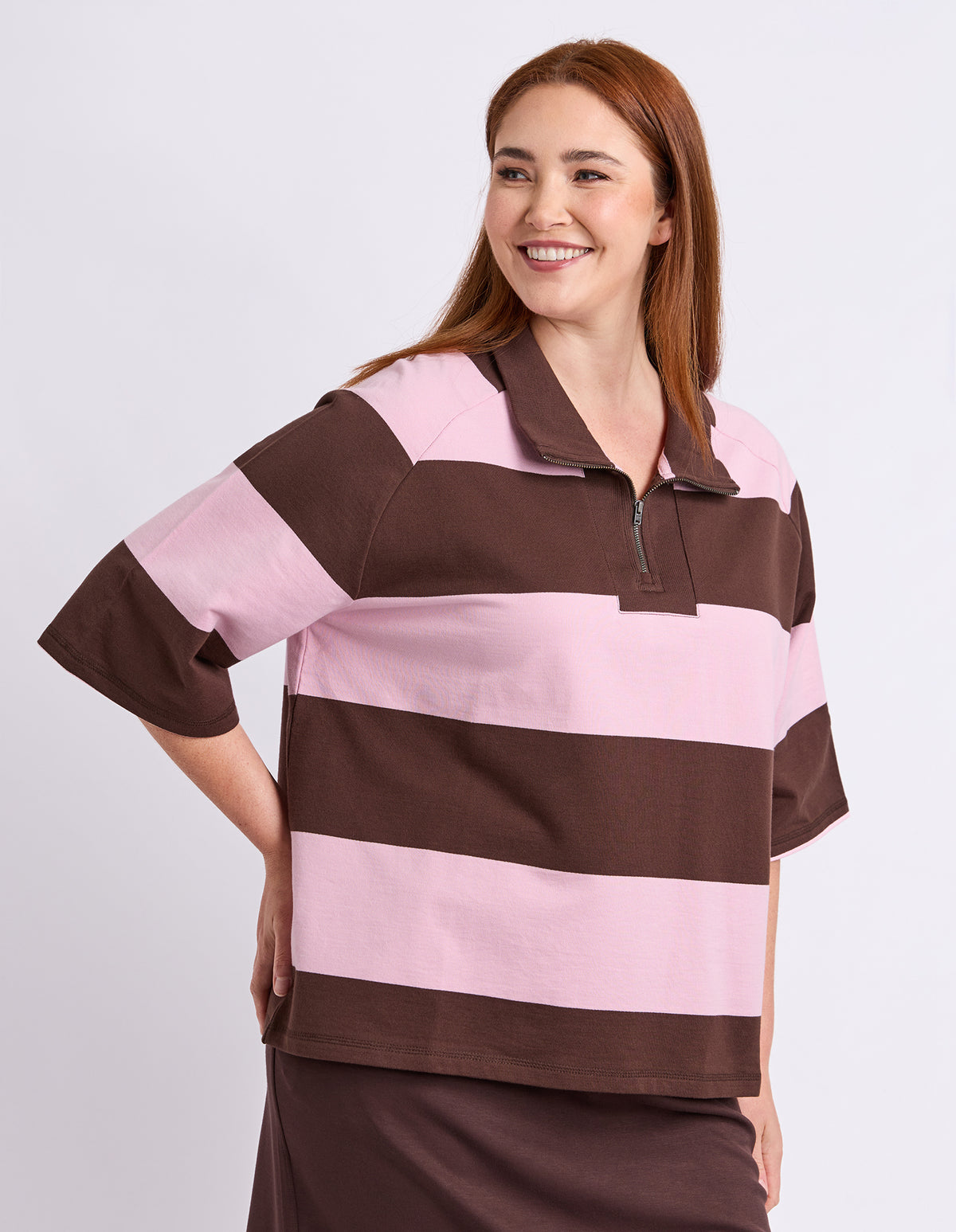 Freedom Rugby Sweat Chocolate/Pink Stripe