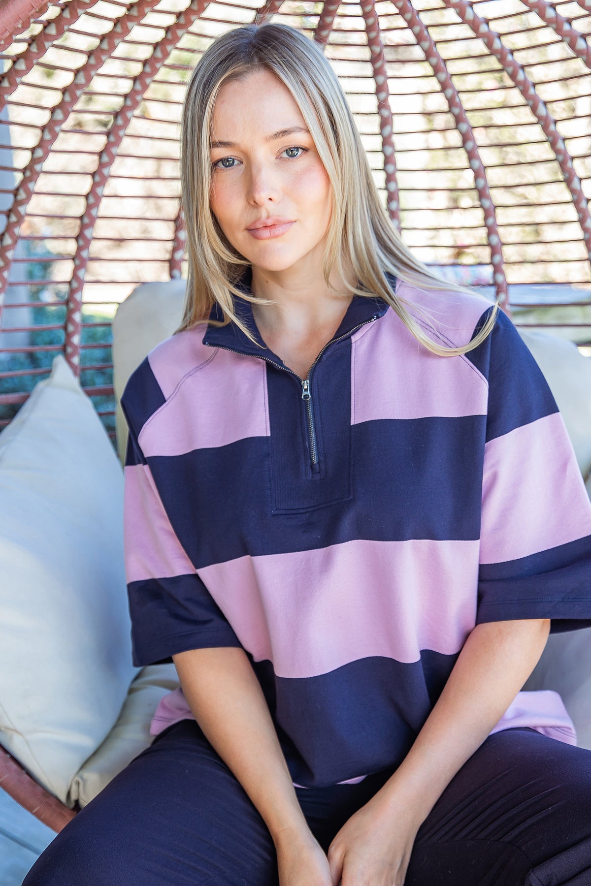 Freedom Rugby Sweat Pink & Navy Stripe