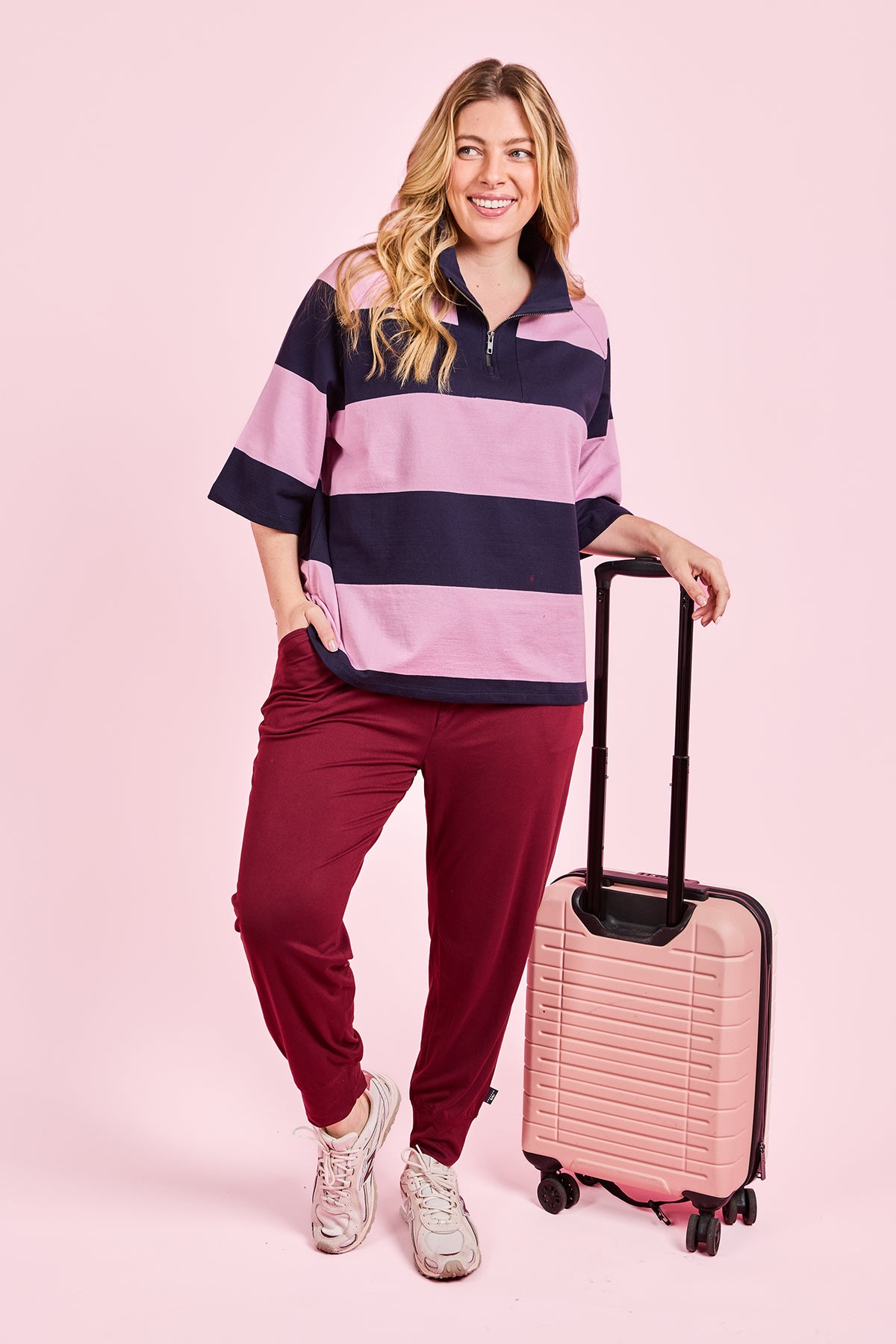 Freedom Rugby Sweat Pink & Navy Stripe