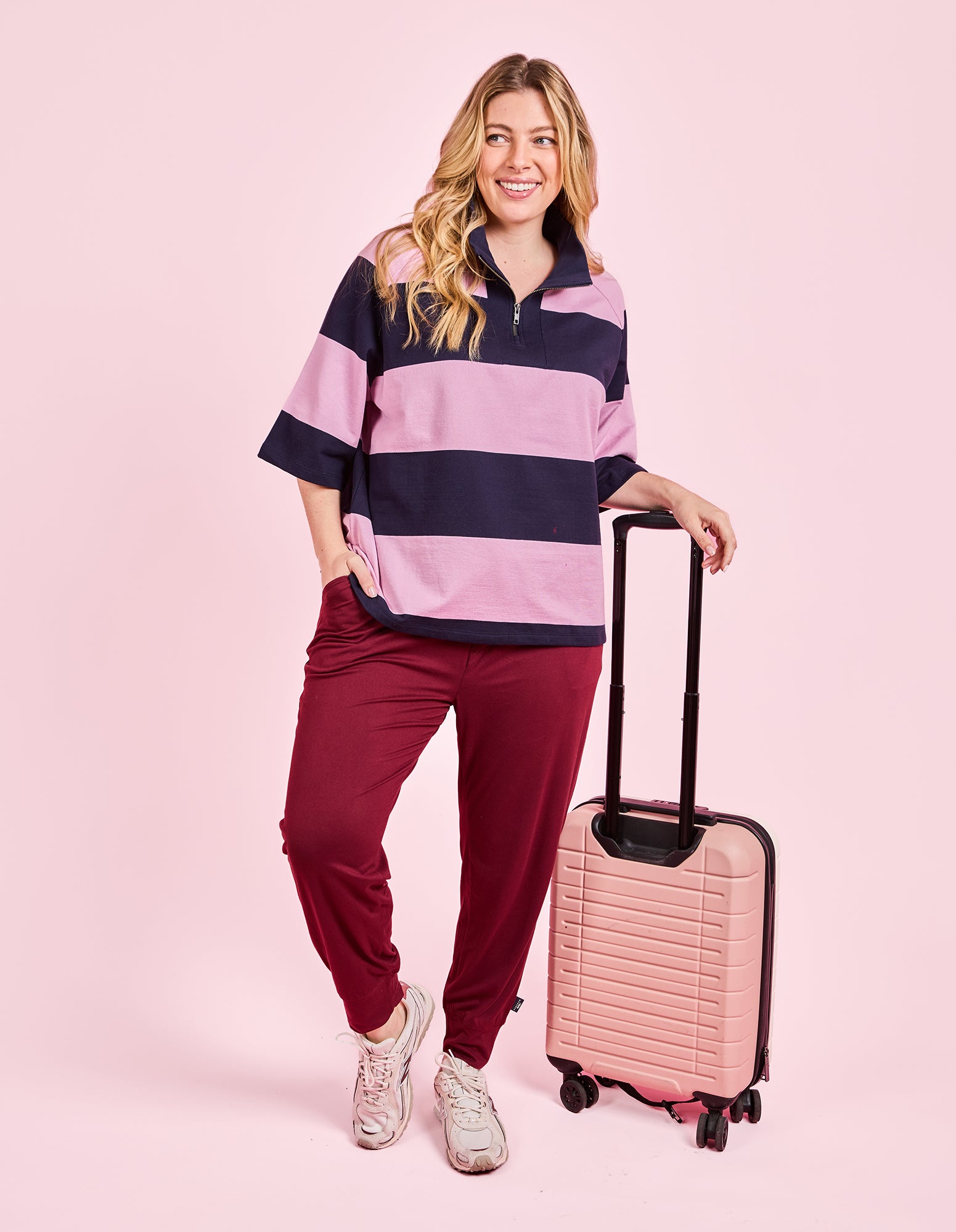 Freedom Rugby Sweat Pink & Navy Stripe