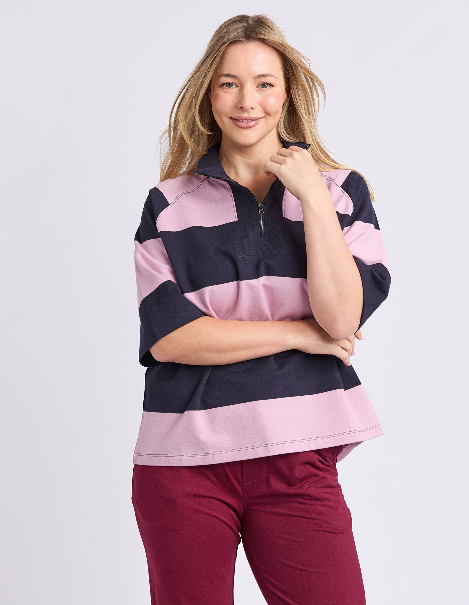 Freedom Rugby Sweat Pink & Navy Stripe