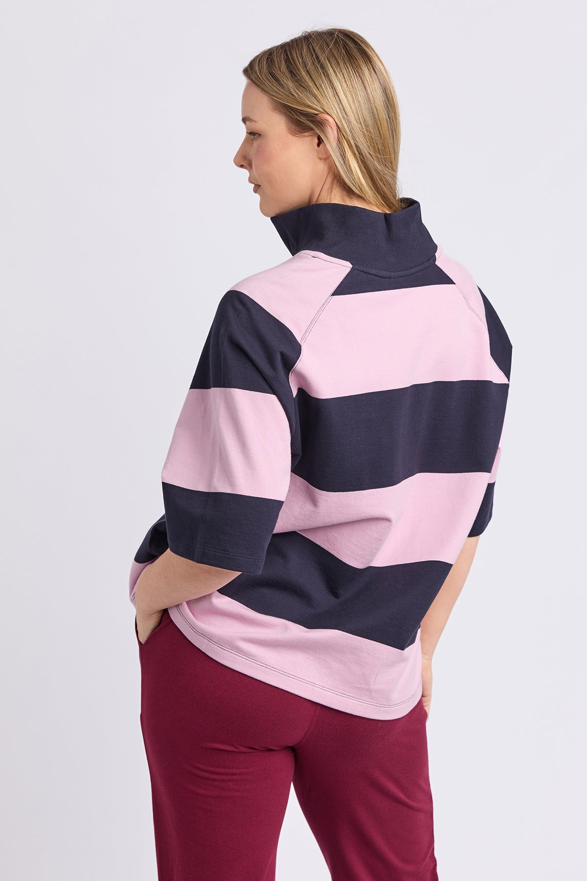 Freedom Rugby Sweat Pink & Navy Stripe