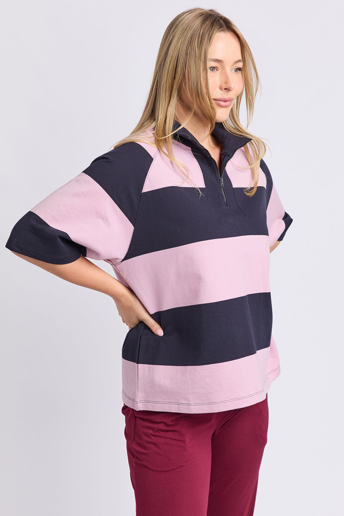 Freedom Rugby Sweat Pink & Navy Stripe