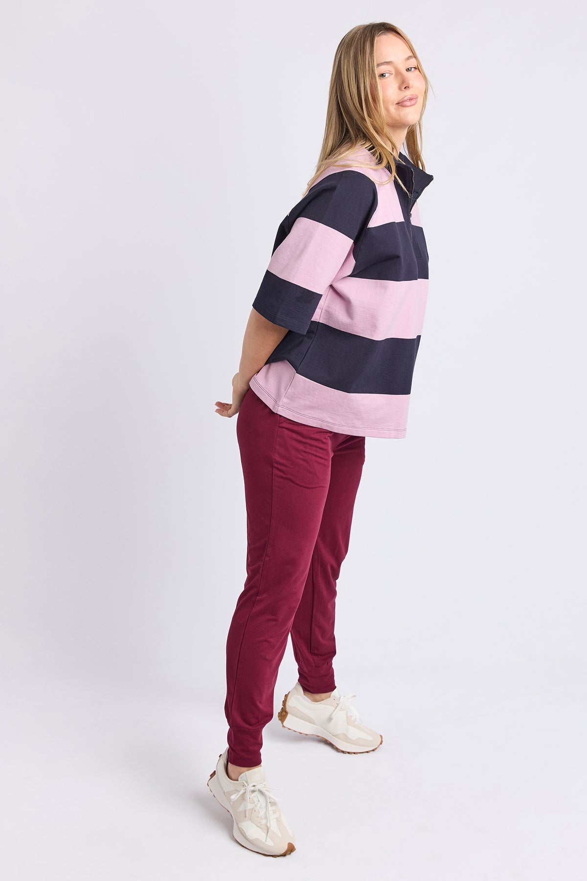 Freedom Rugby Sweat Pink & Navy Stripe