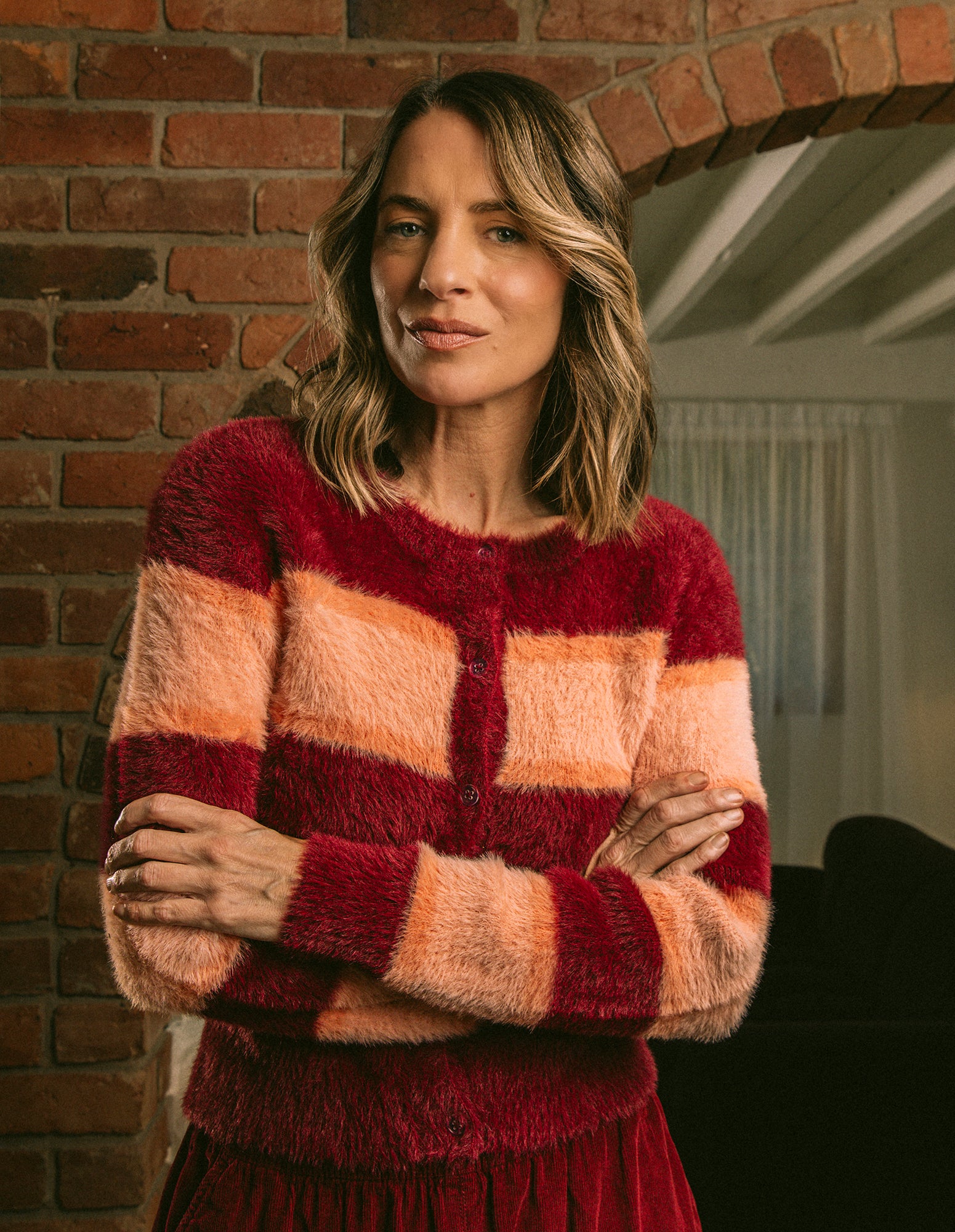 Anna Ombre Knit Cardigan Maroon Ombre Stripe