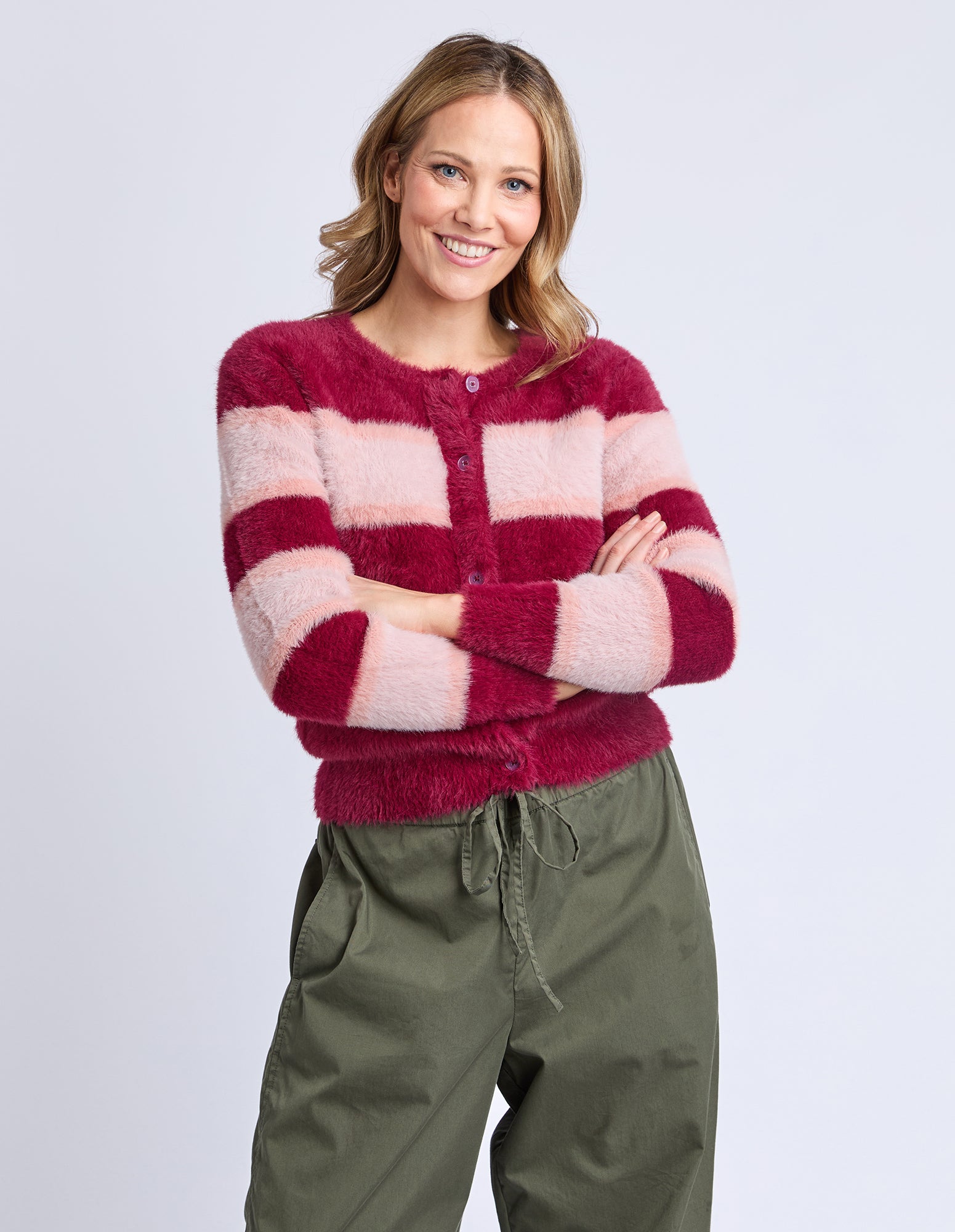 Anna Ombre Knit Cardigan Maroon Ombre Stripe