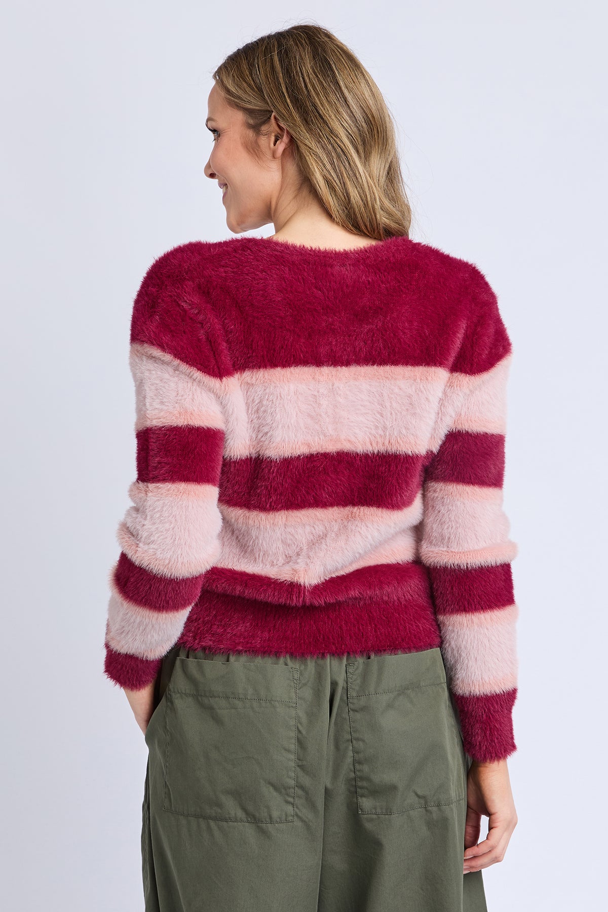 Anna Ombre Knit Cardigan Maroon Ombre Stripe