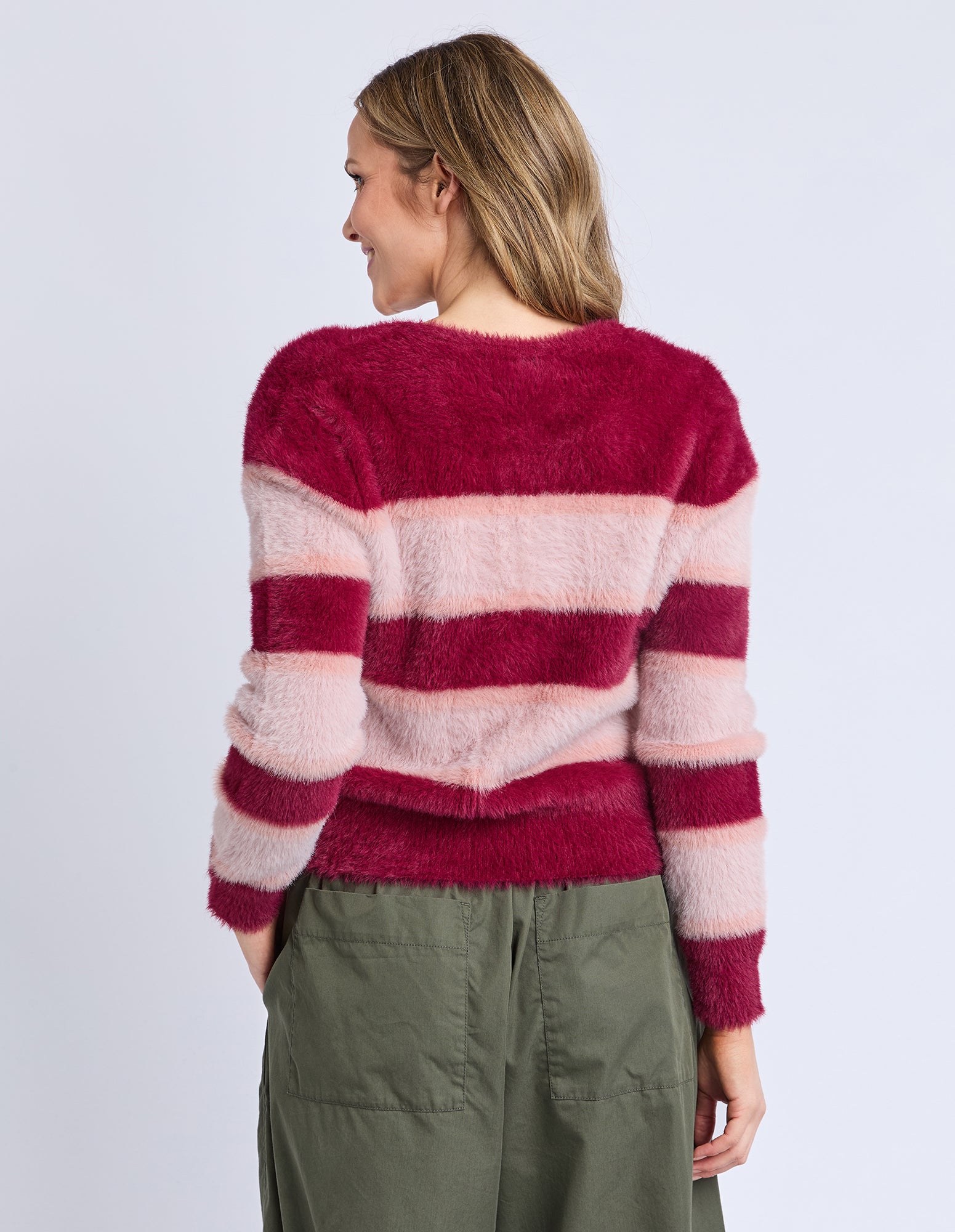 Anna Ombre Knit Cardigan Maroon Ombre Stripe