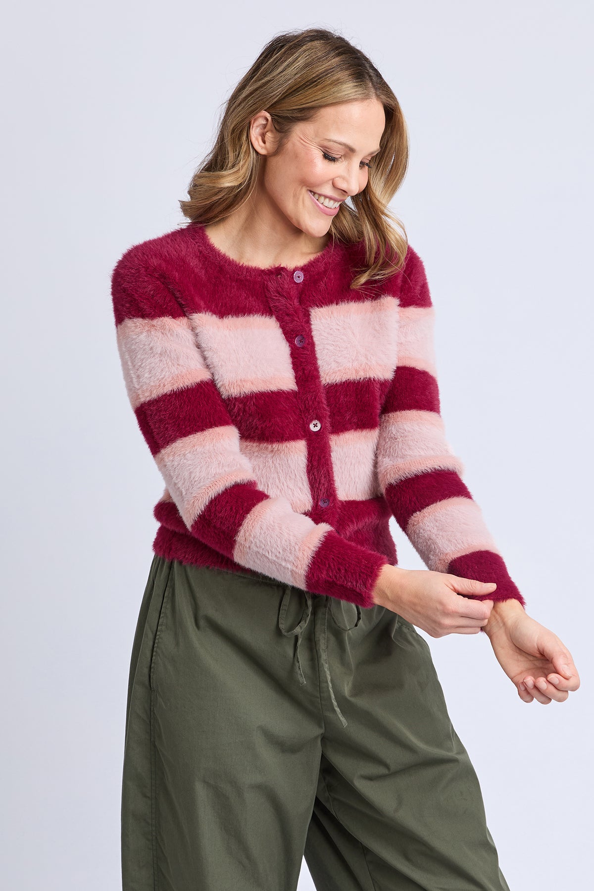Anna Ombre Knit Cardigan Maroon Ombre Stripe