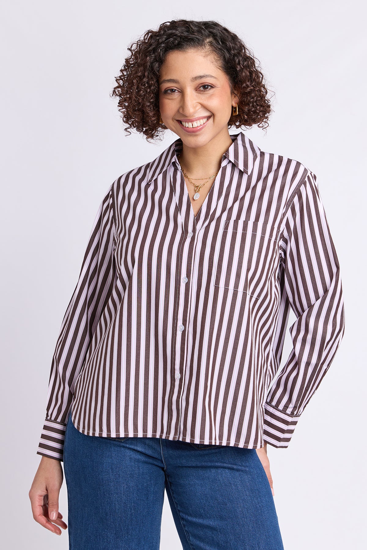 Sylvie Stripe Shirt Chocolate Stripe