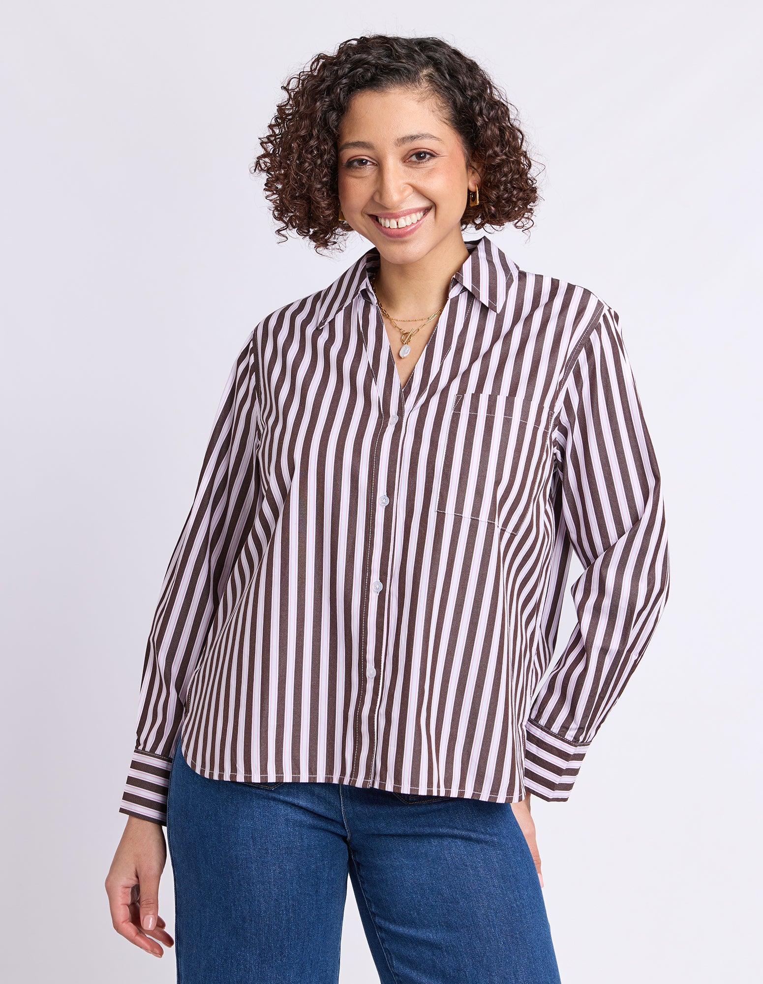 Sylvie Stripe Shirt Chocolate Stripe