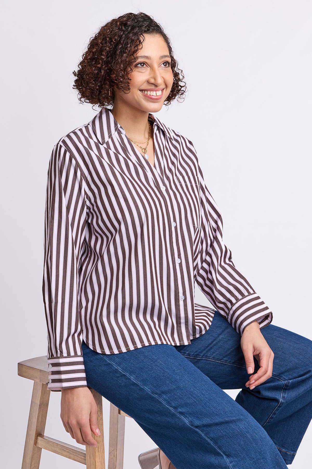 Sylvie Stripe Shirt Chocolate Stripe