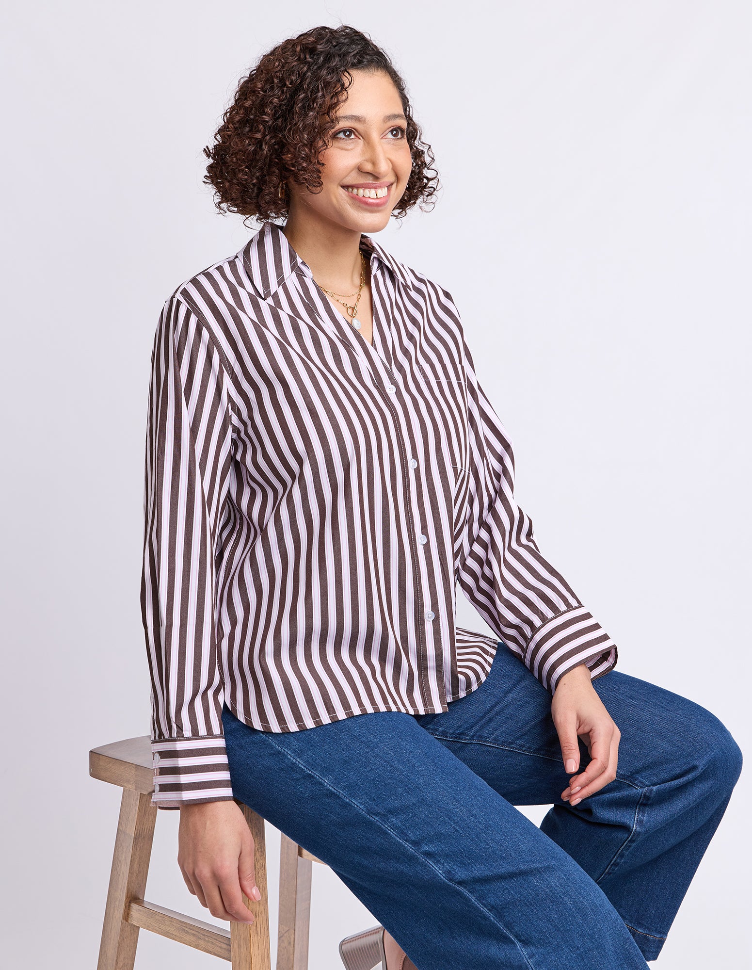 Sylvie Stripe Shirt Chocolate Stripe