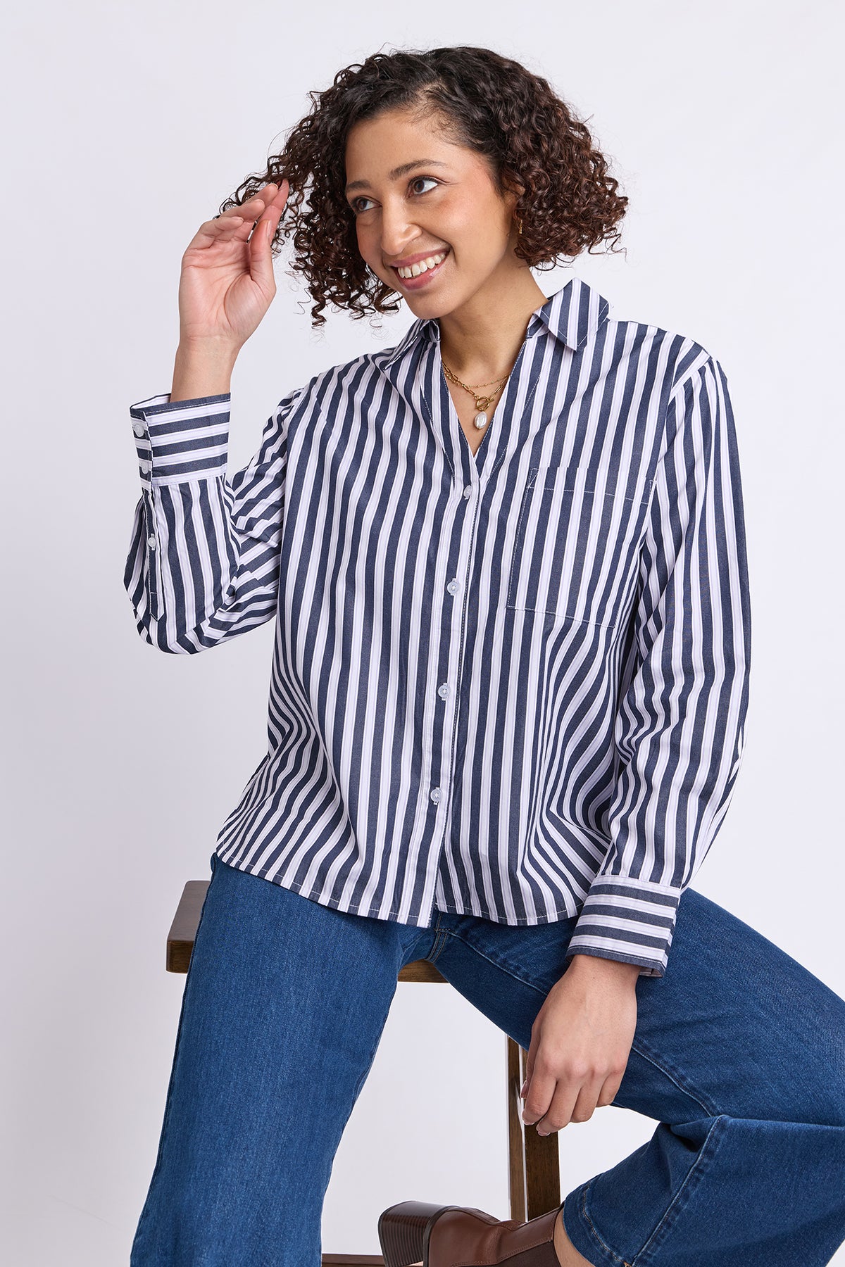 Sylvie Stripe Shirt Navy Stripe
