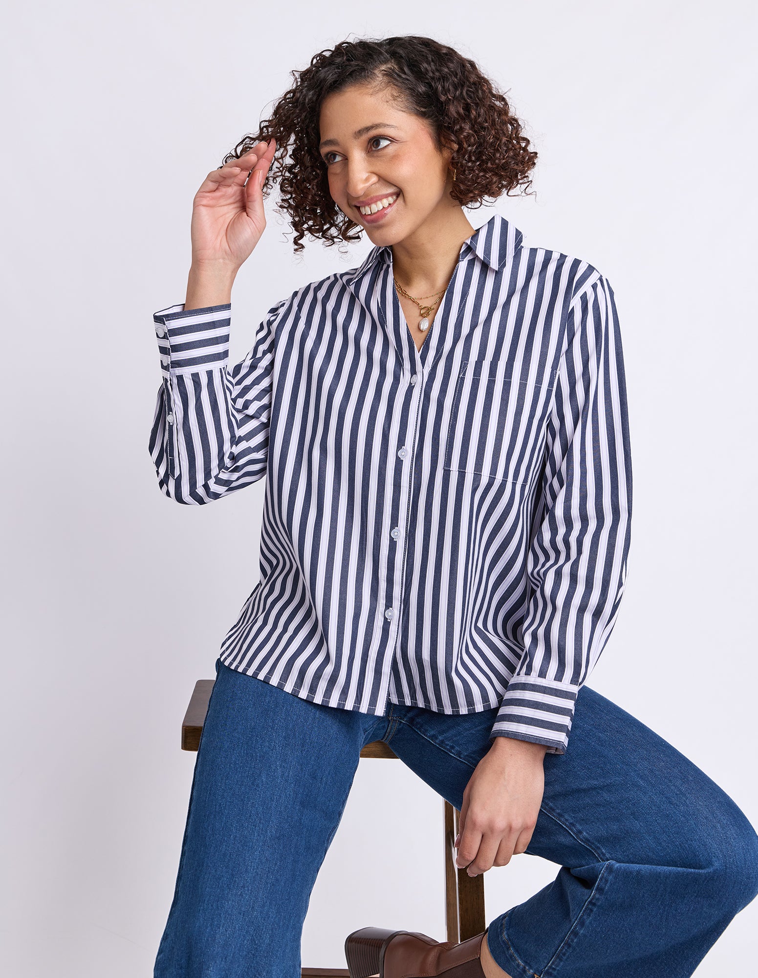 Sylvie Stripe Shirt Navy Stripe