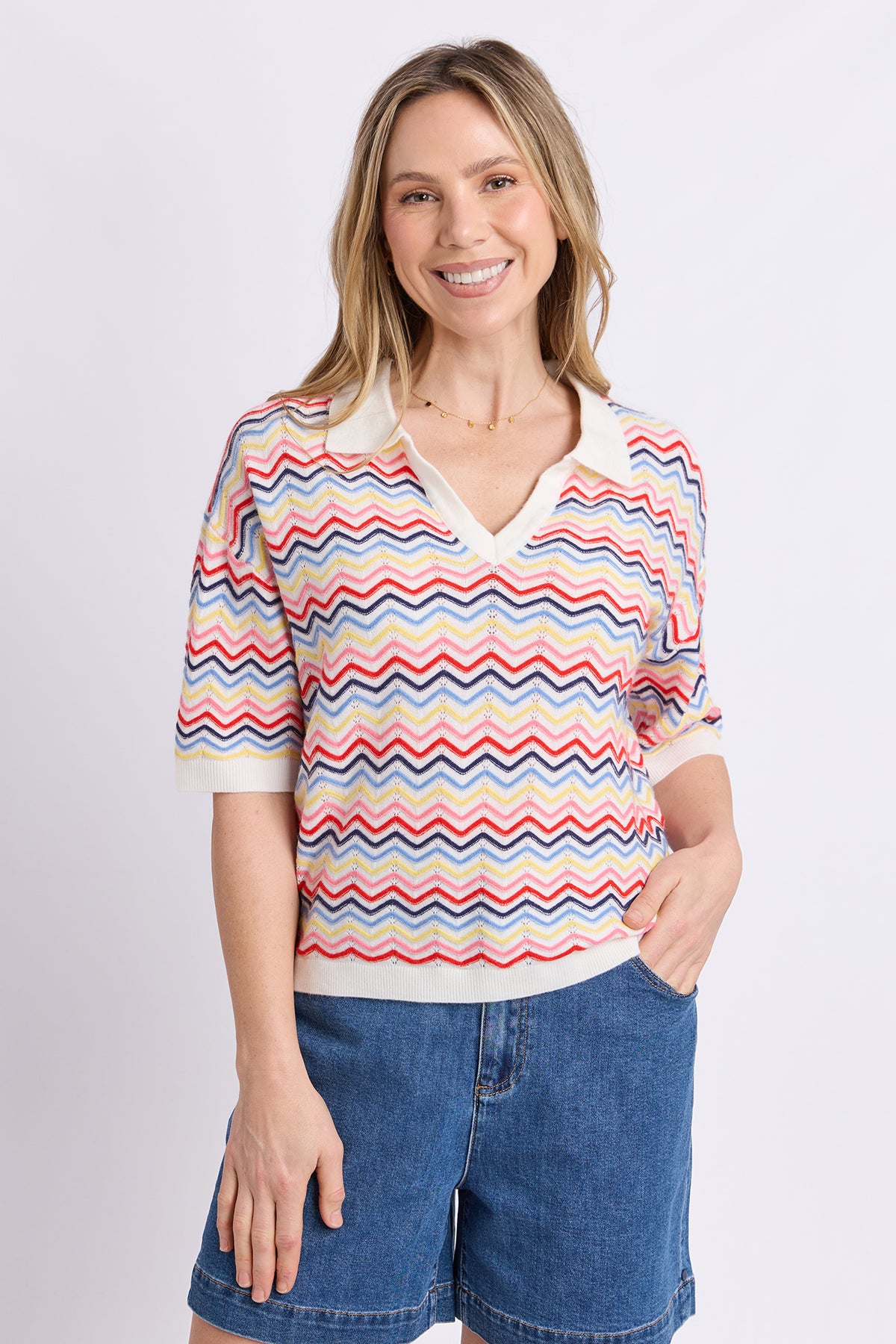 Market Morning Knit Polo Multi Stripe