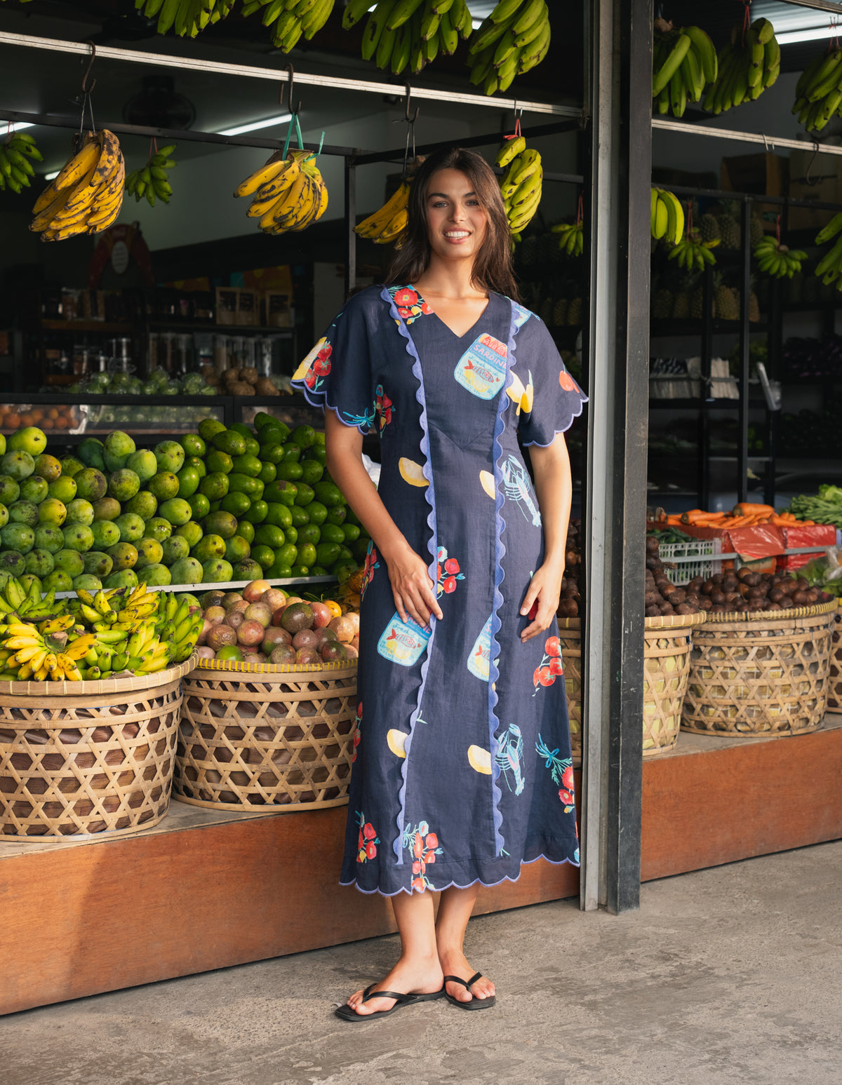 Market Dress Navy Market Print