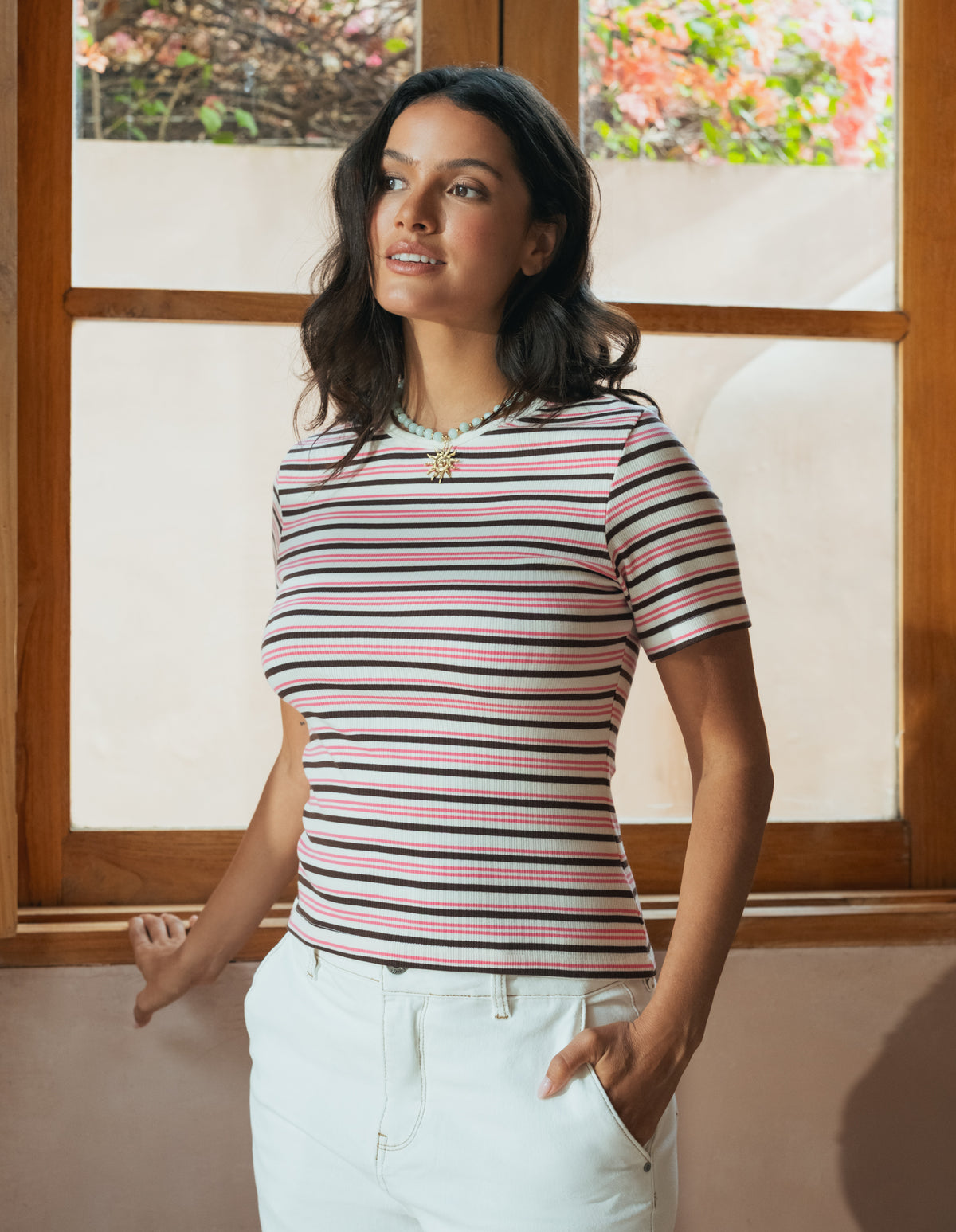 Chocberry Tee Choc & Pink Stripe