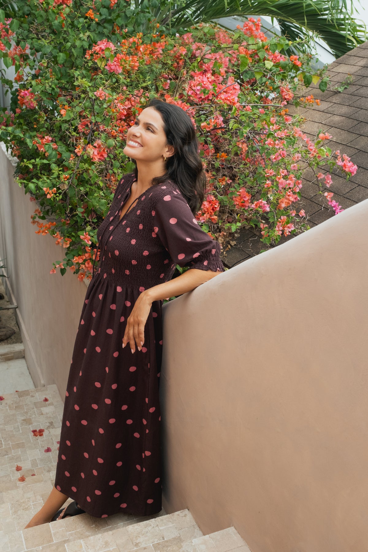 Willa Spot Dress Chocolate/Pink Spot