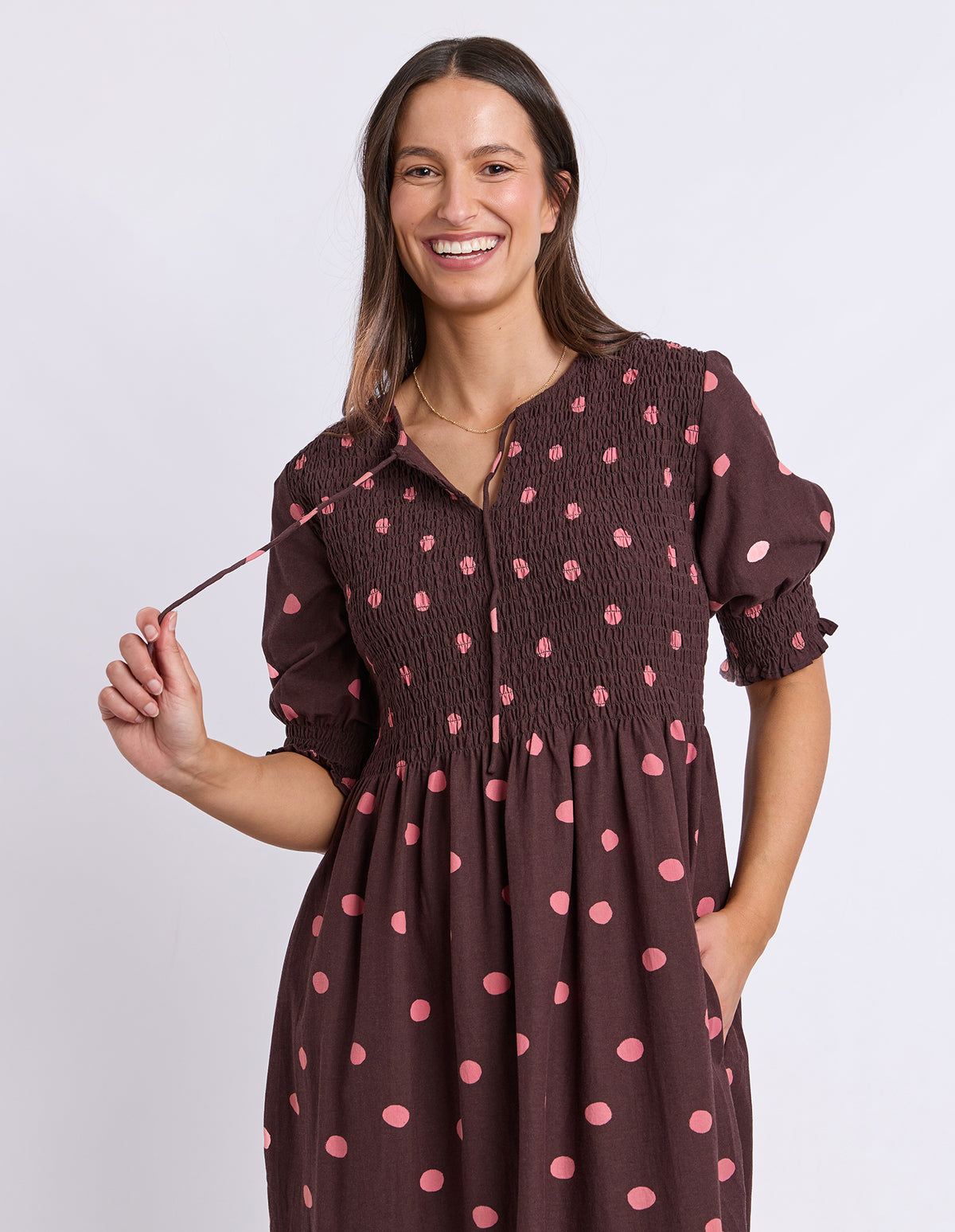 Willa Spot Dress Chocolate/Pink Spot