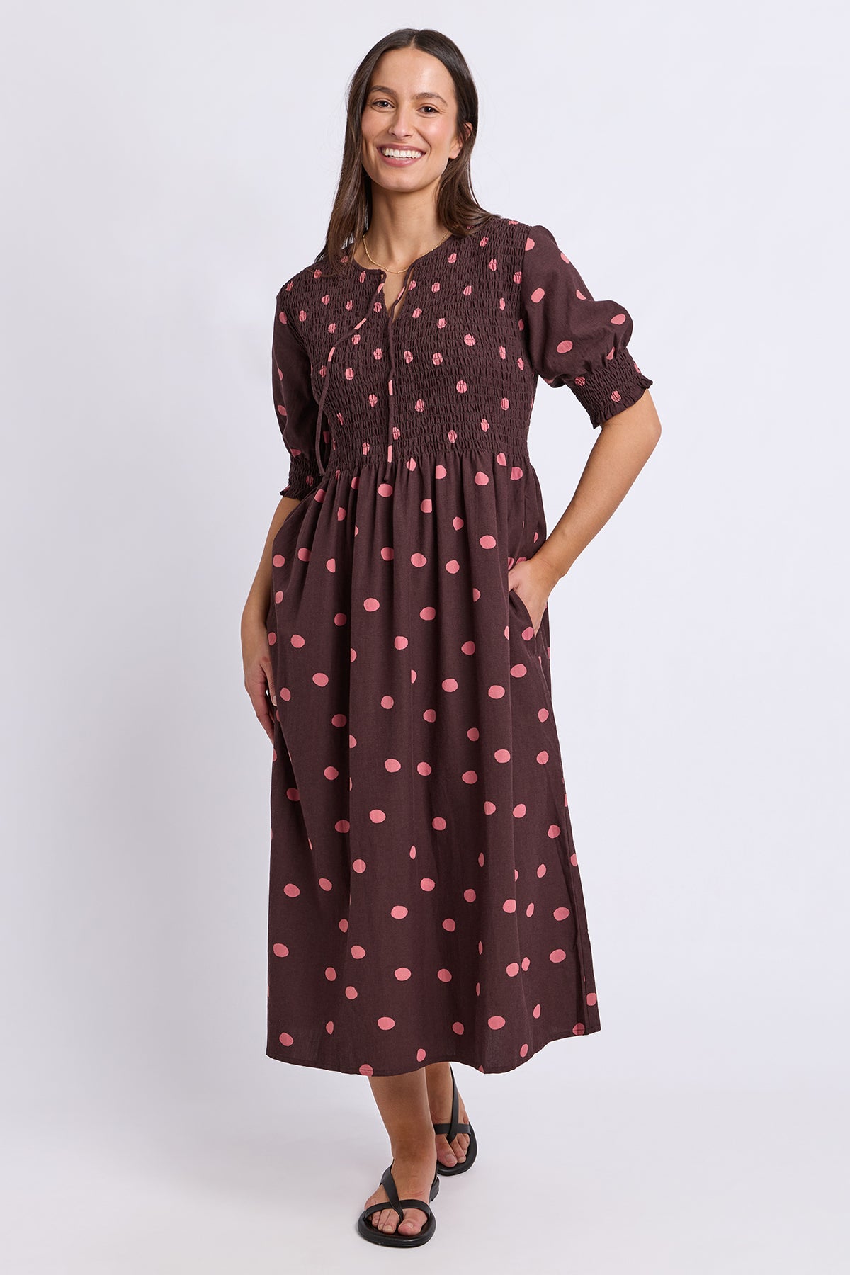 Willa Spot Dress Chocolate/Pink Spot