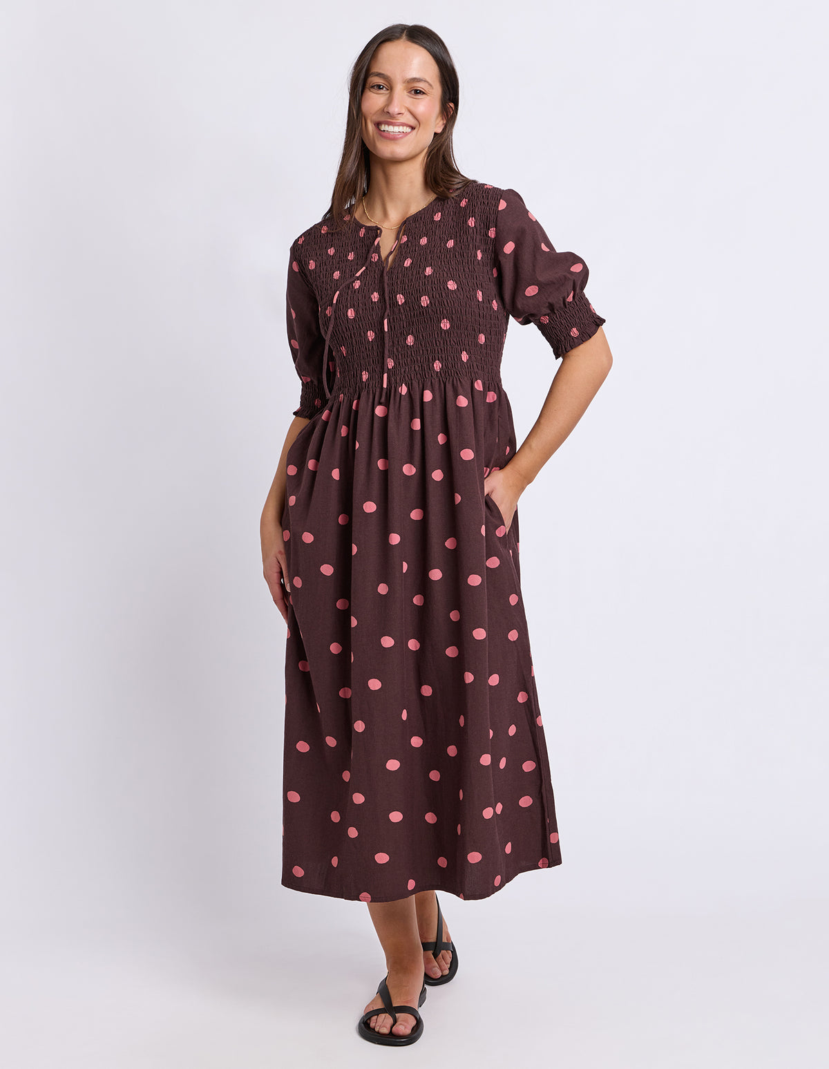 Willa Spot Dress Chocolate/Pink Spot