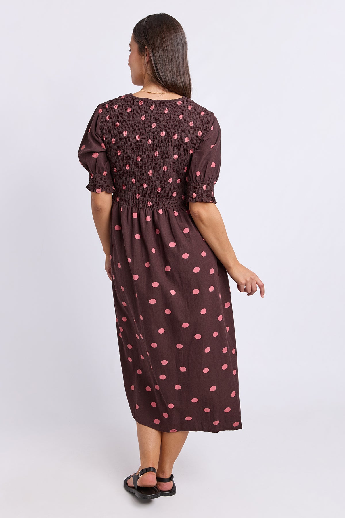 Willa Spot Dress Chocolate/Pink Spot