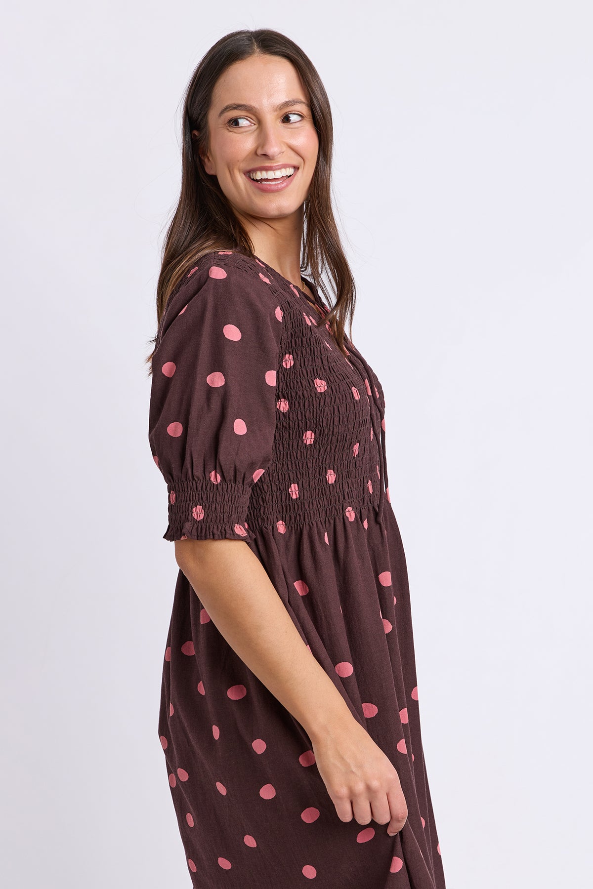 Willa Spot Dress Chocolate/Pink Spot