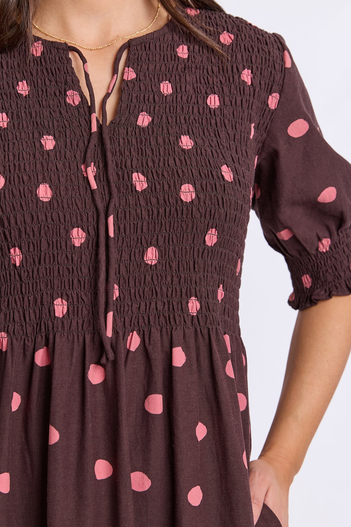 Willa Spot Dress Chocolate/Pink Spot