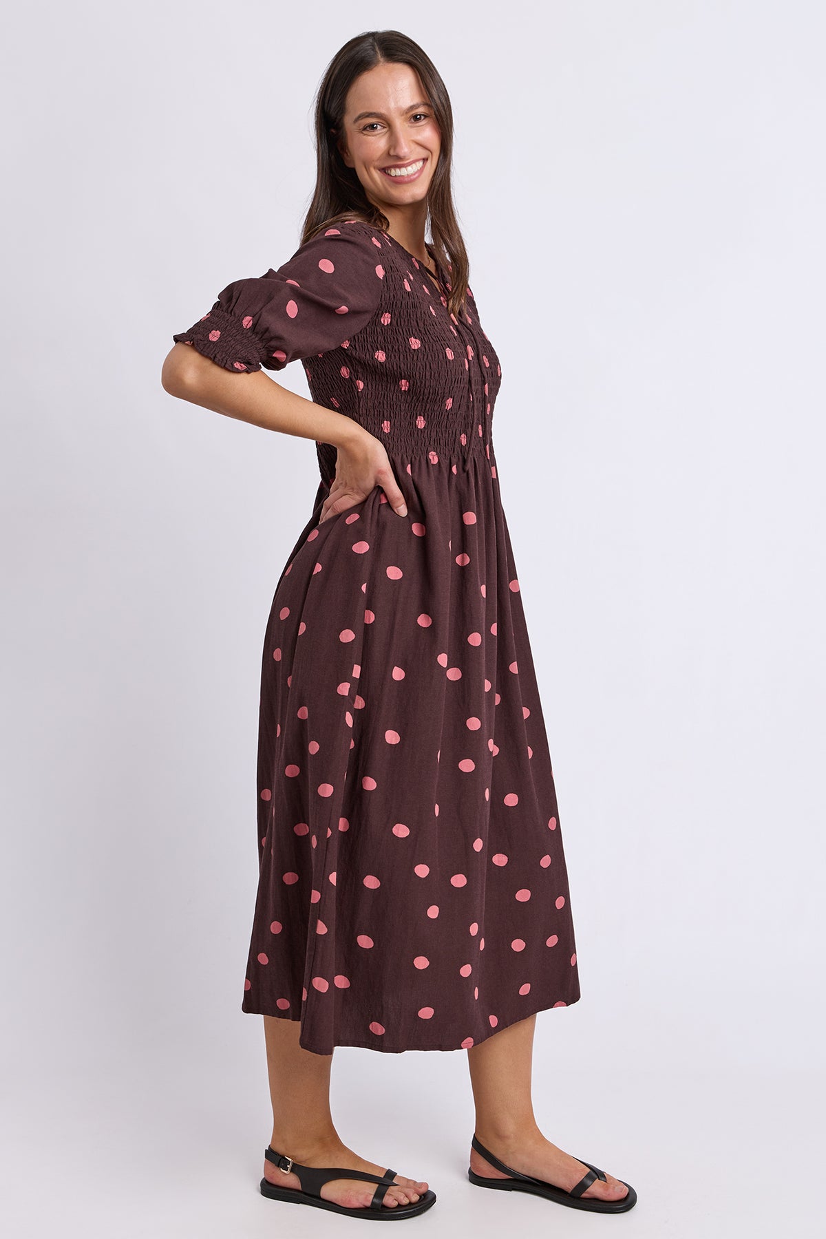 Willa Spot Dress Chocolate/Pink Spot