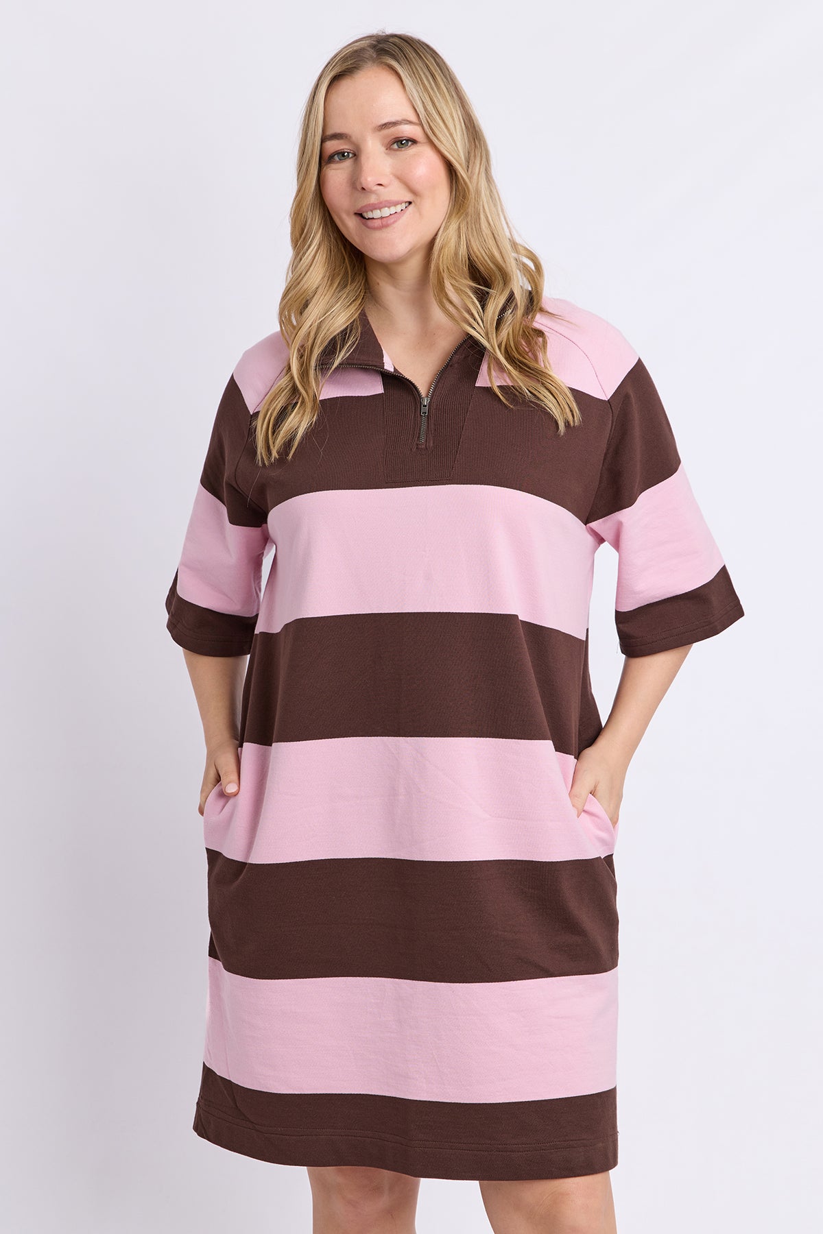 Freedom Rugby Dress Choc & Pink Stripe