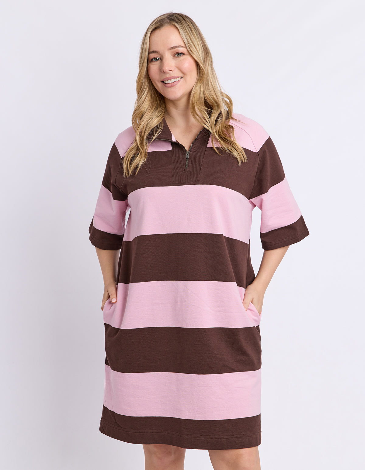 Freedom Rugby Dress Choc & Pink Stripe