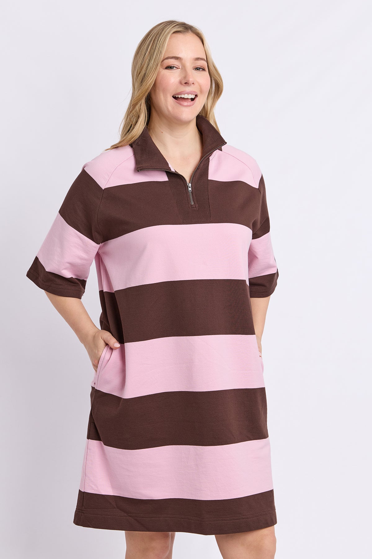 Freedom Rugby Dress Choc & Pink Stripe