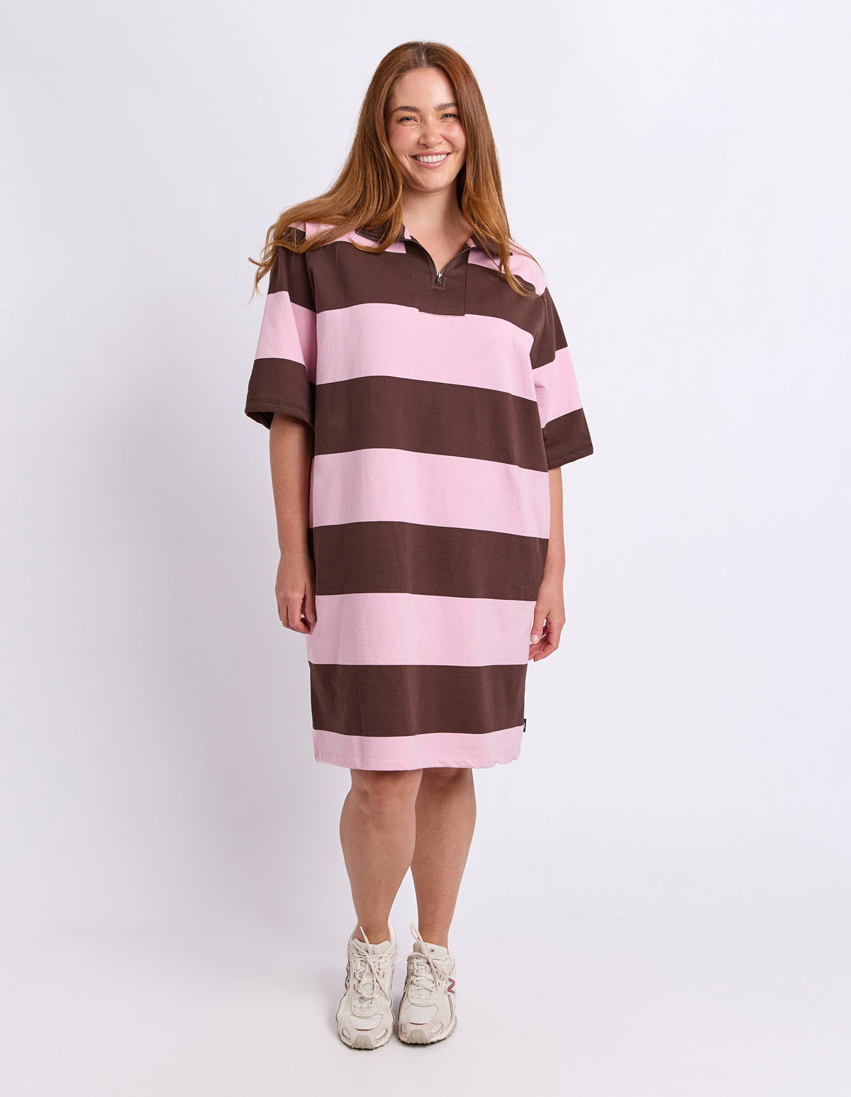 Freedom Rugby Dress Choc & Pink Stripe