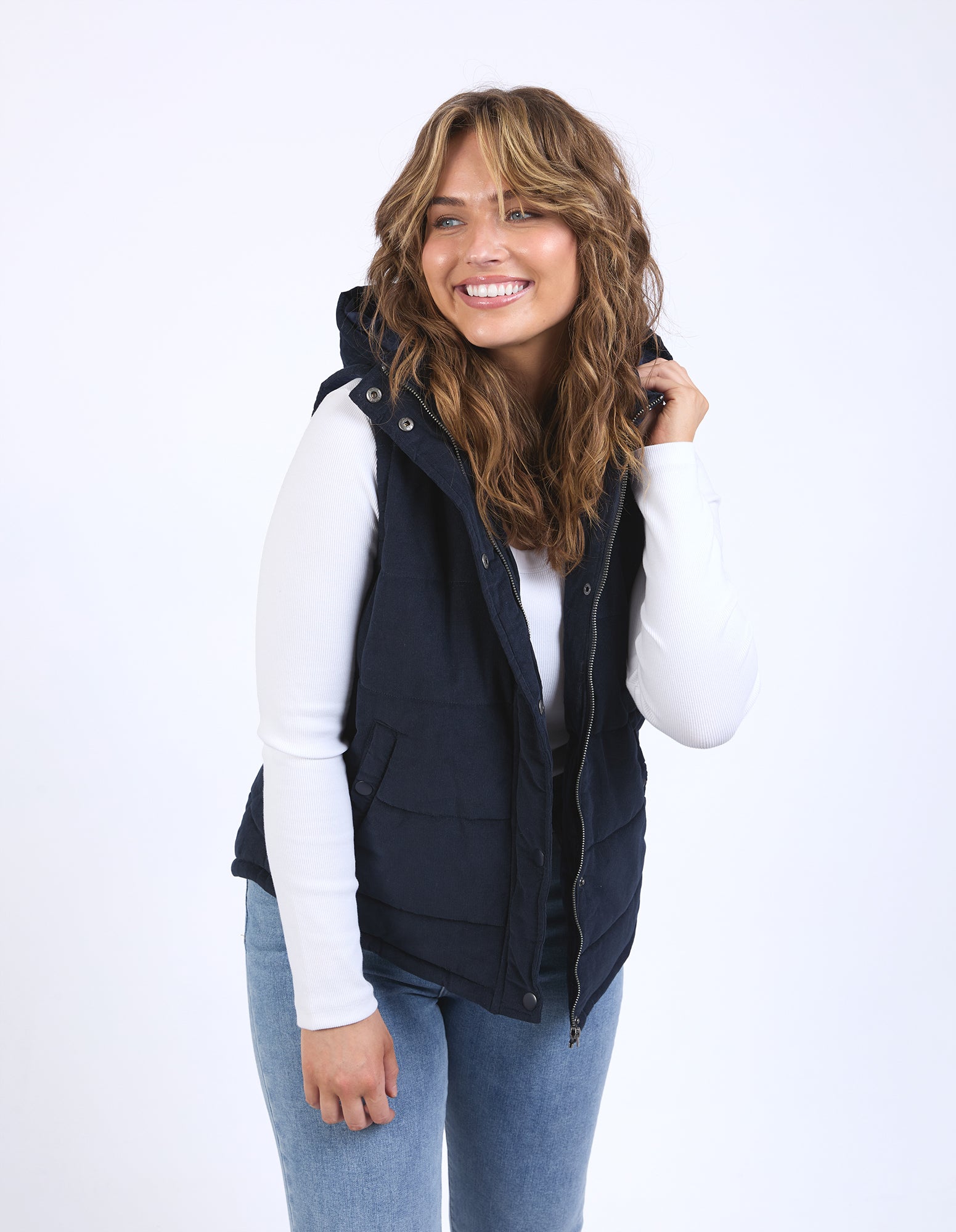 Cord Puffer Vest Dark Sapphire