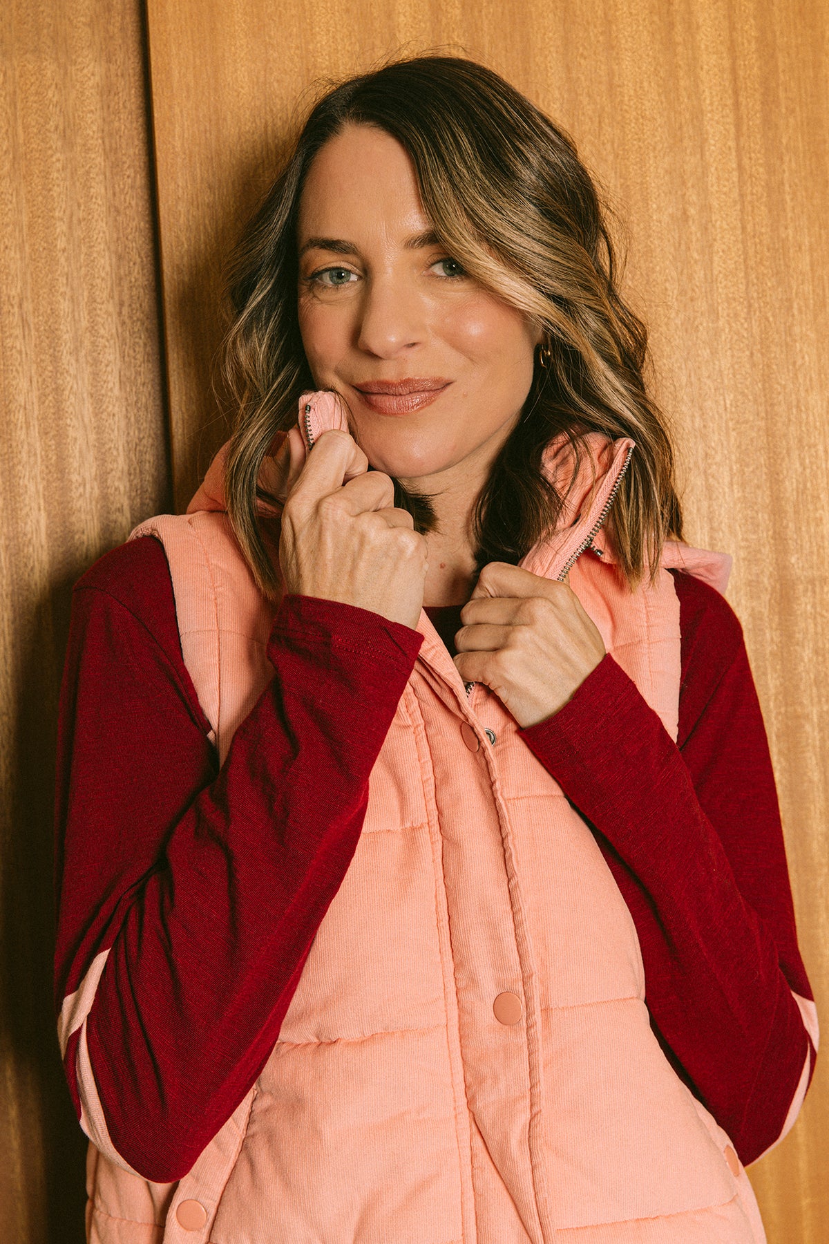 Cord Puffer Vest Rose Pink