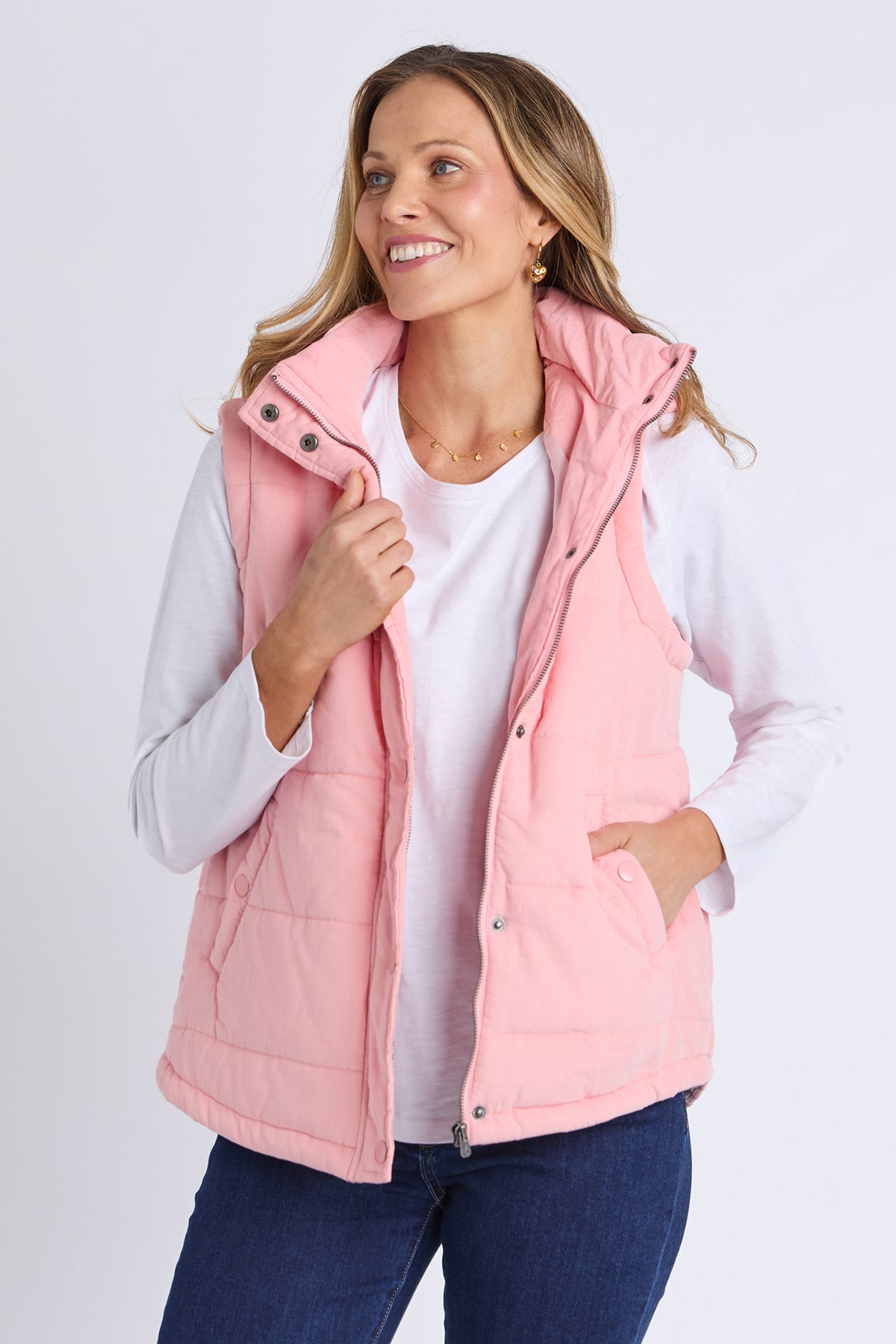 Cord Puffer Vest Rose Pink