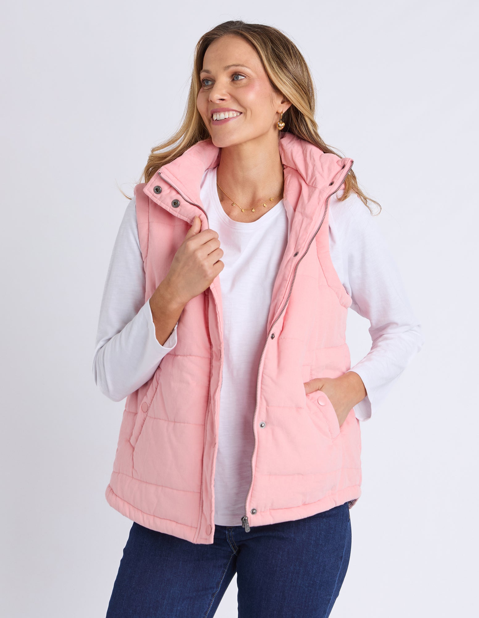 Cord Puffer Vest Rose Pink
