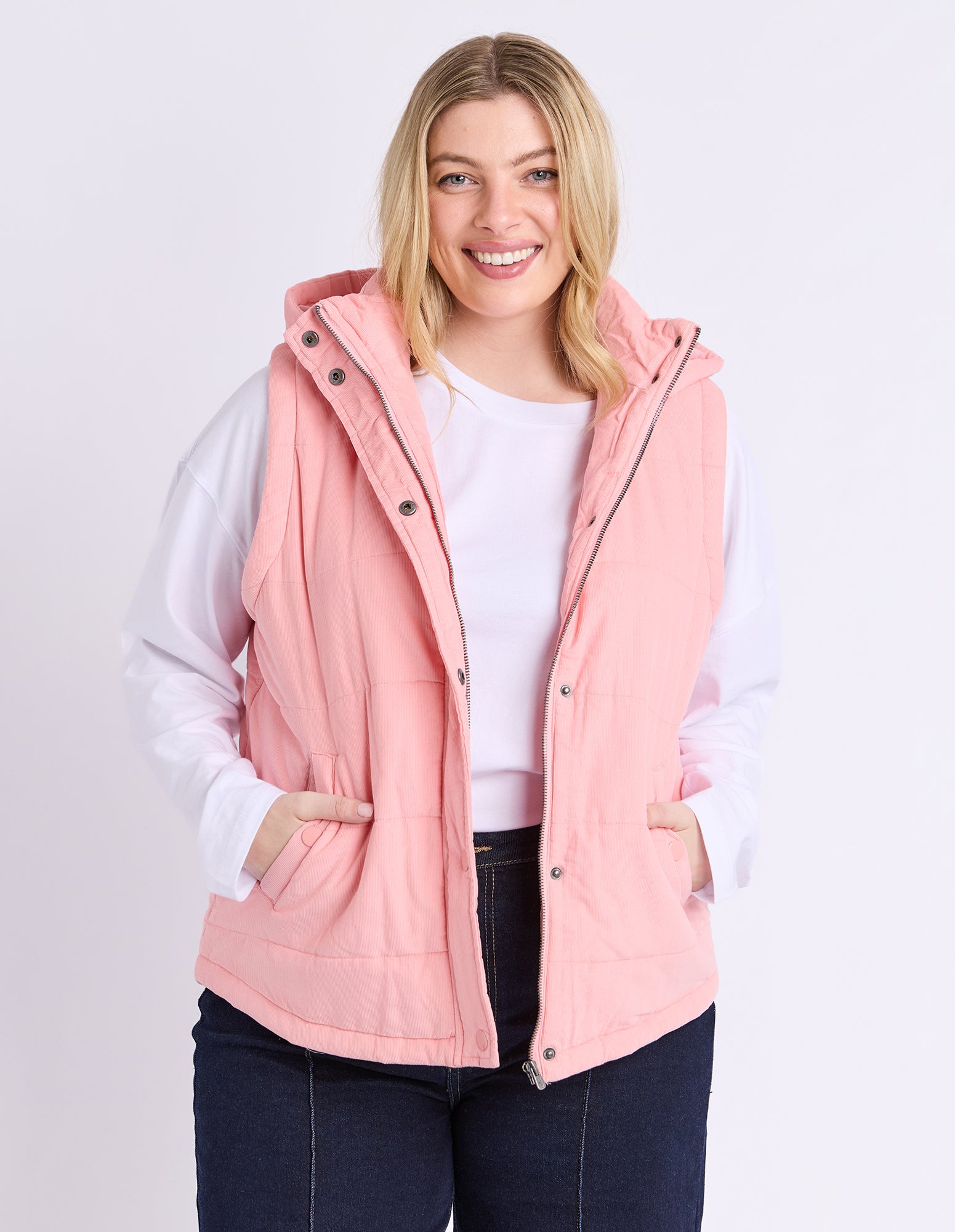 Cord Puffer Vest Rose Pink