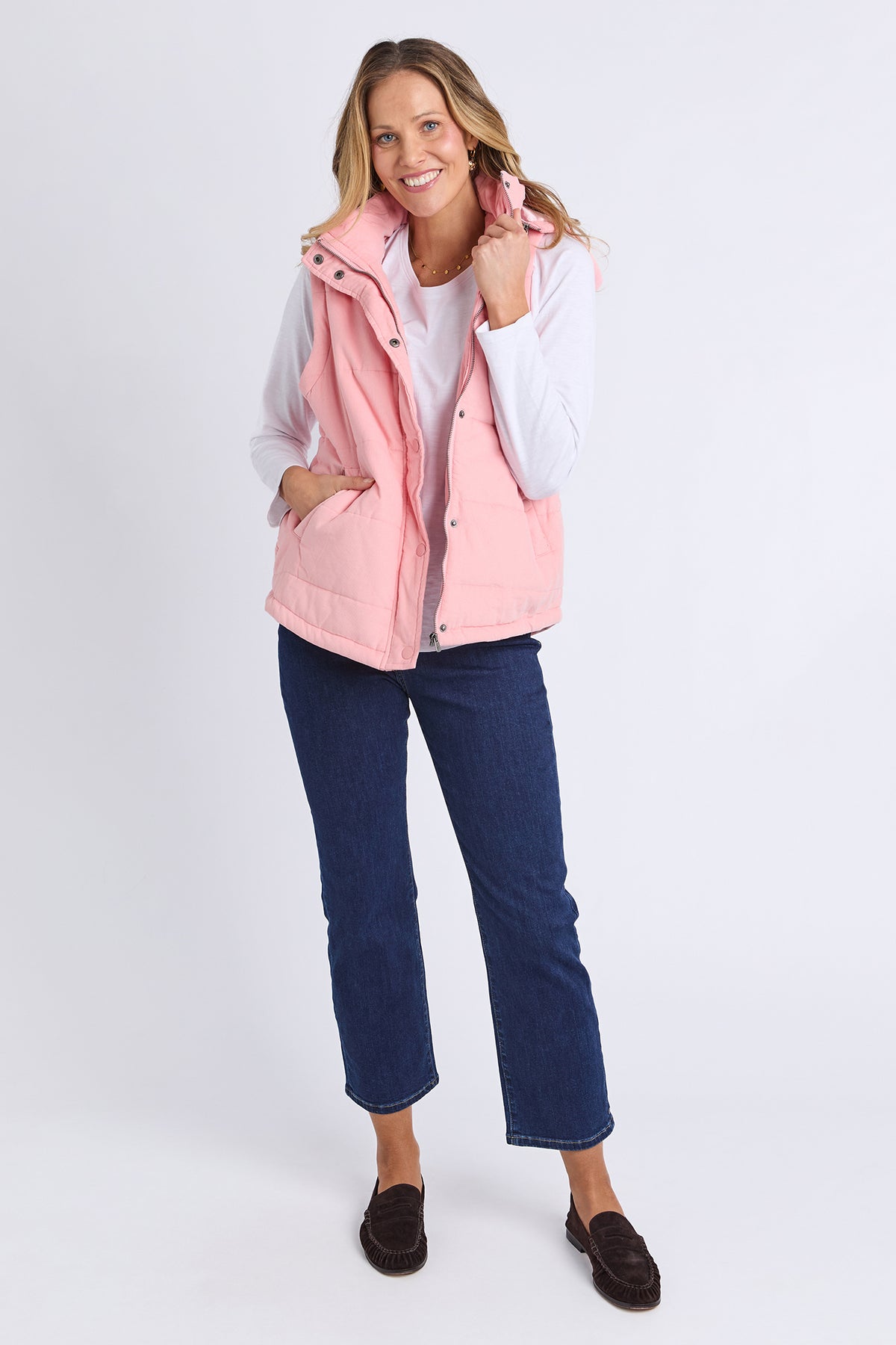 Cord Puffer Vest Rose Pink