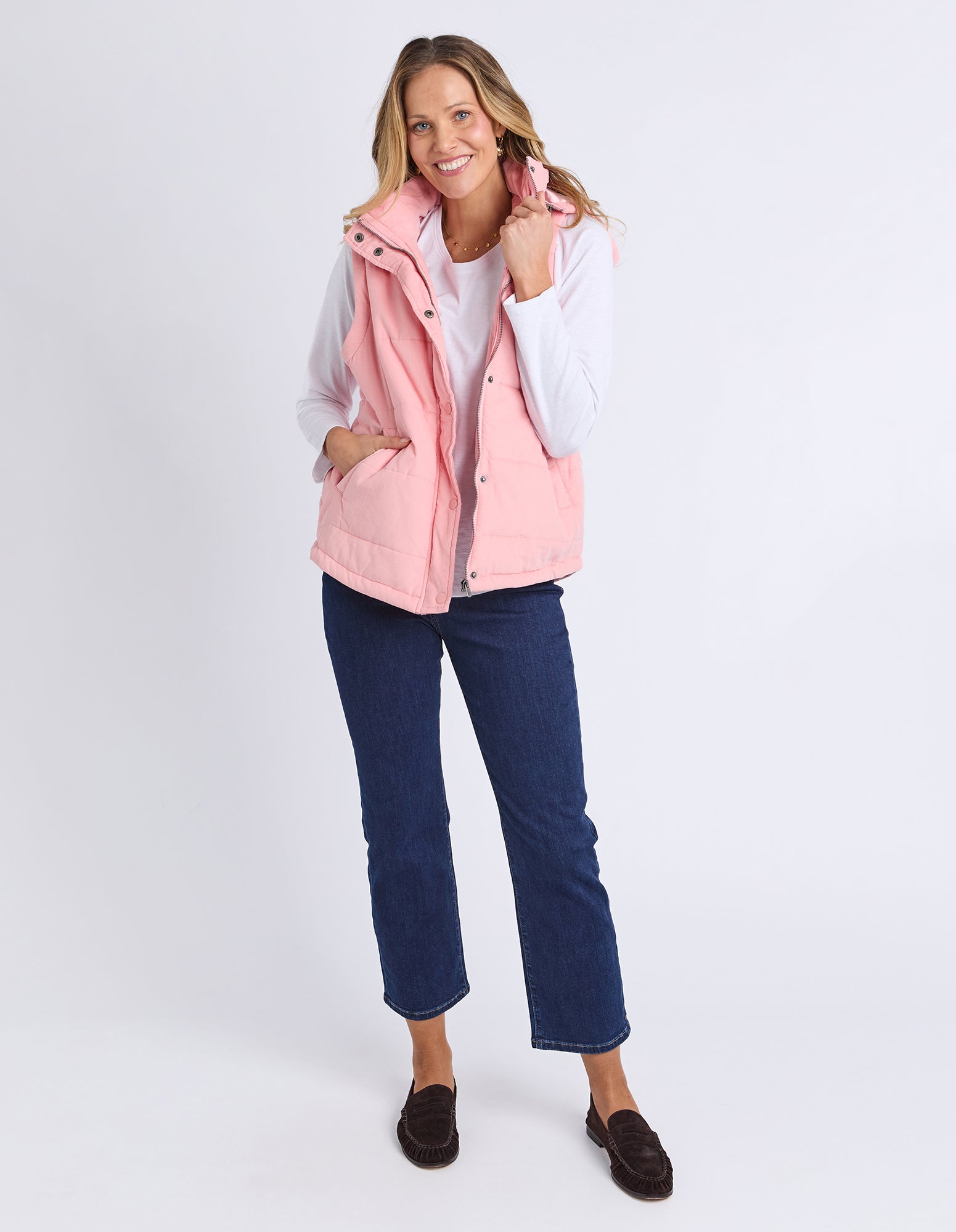 Cord Puffer Vest Rose Pink