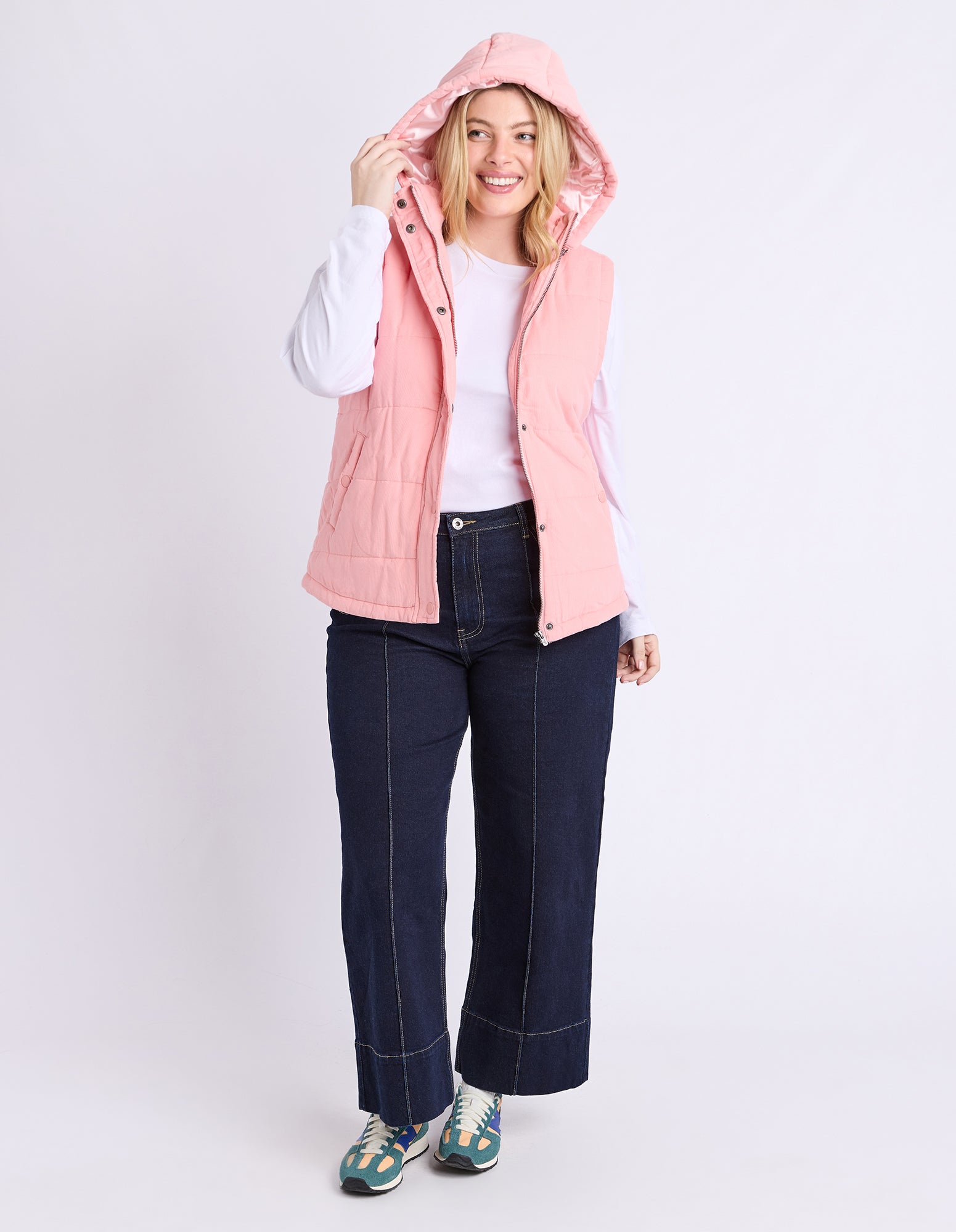 Cord Puffer Vest Rose Pink