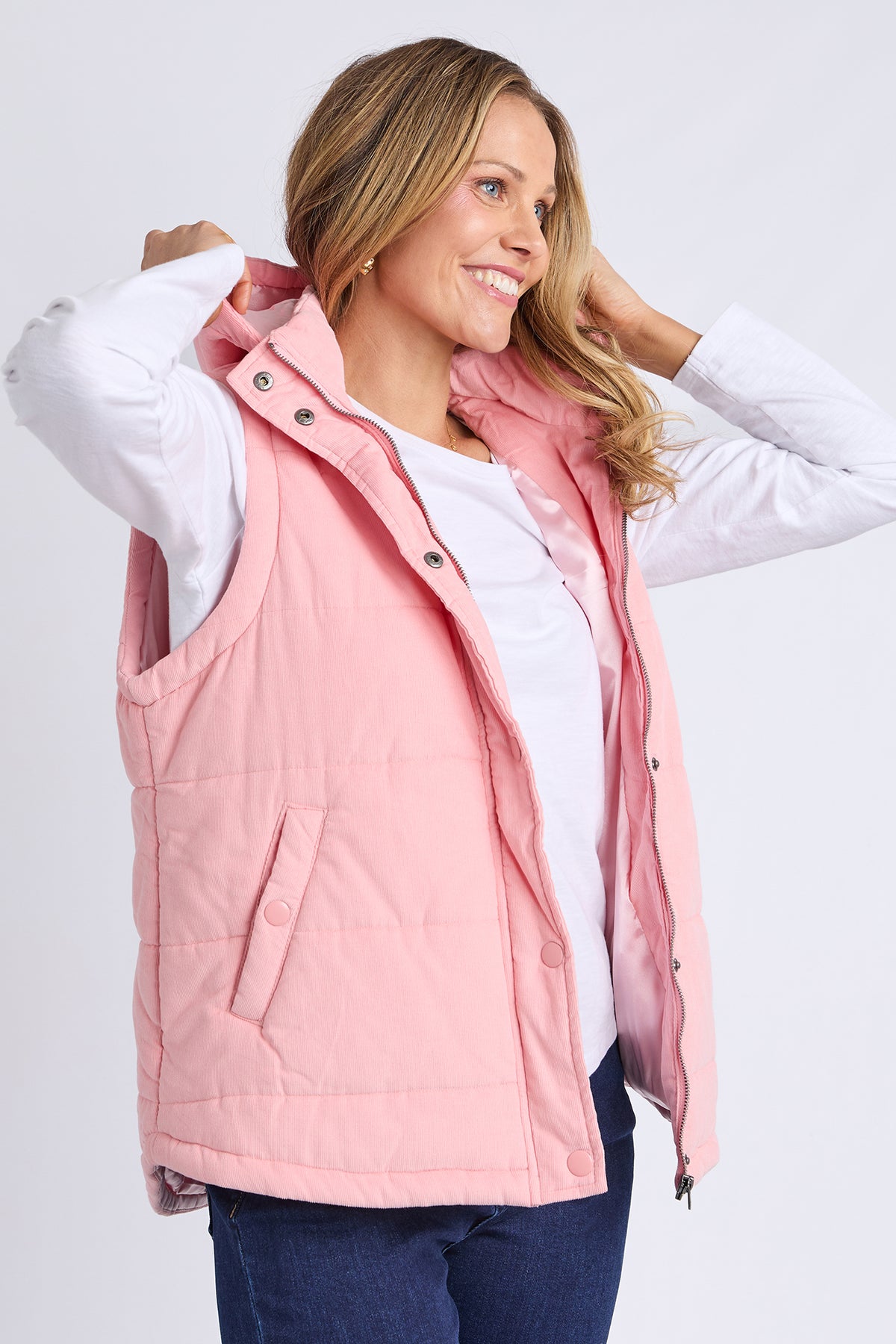 Cord Puffer Vest Rose Pink