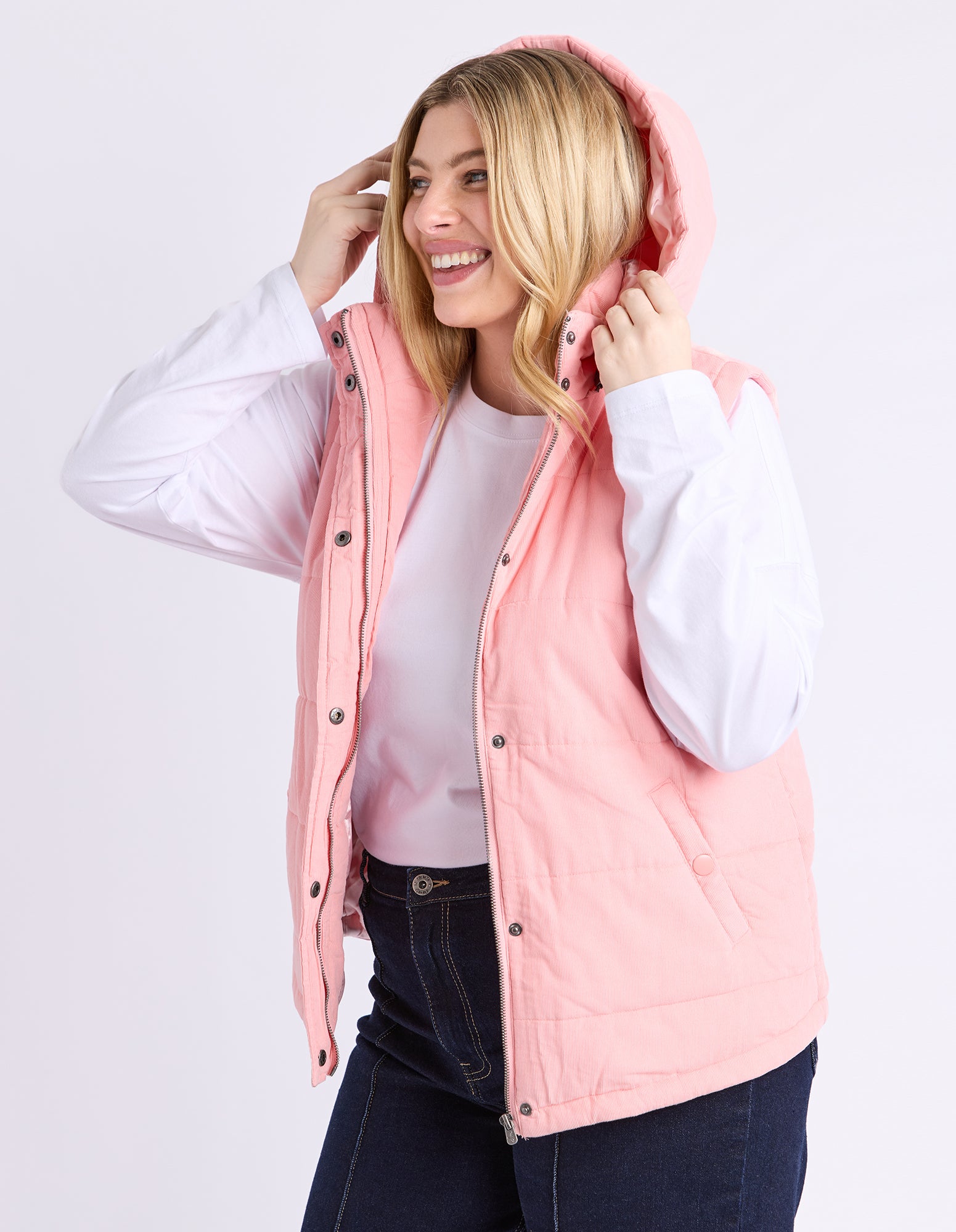 Cord Puffer Vest Rose Pink