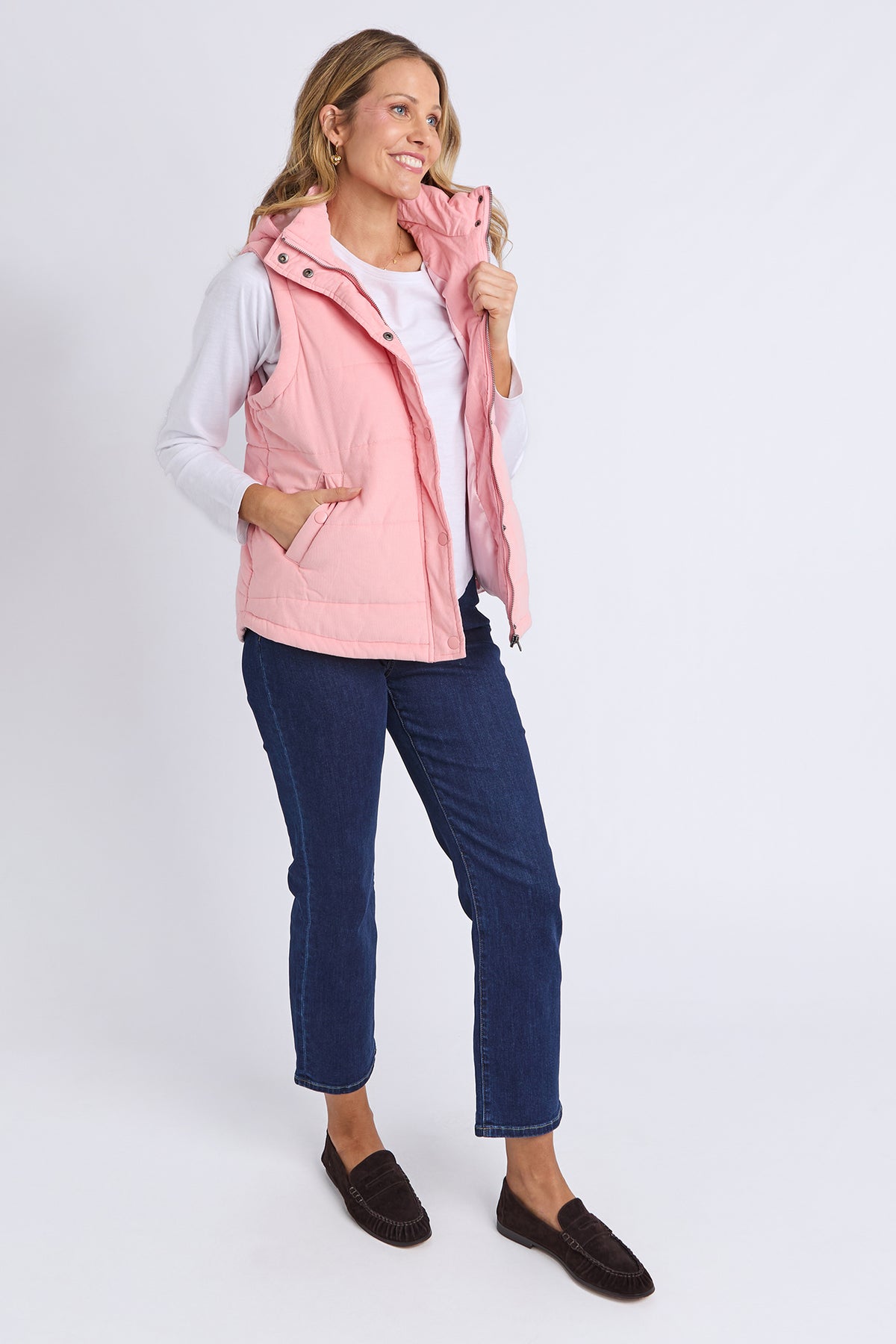 Cord Puffer Vest Rose Pink