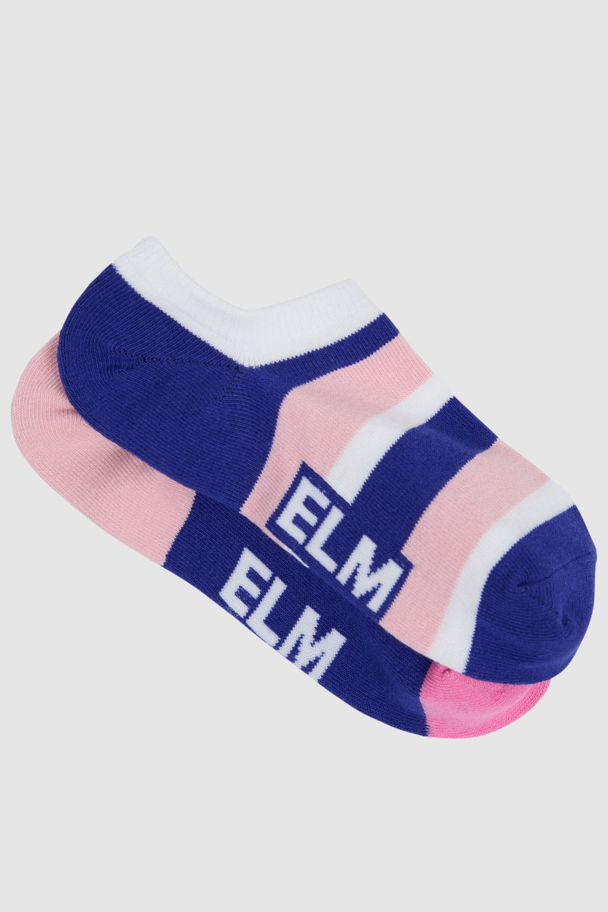 Two Pack No Show Socks   Ribbon Col Block Pink/Strip