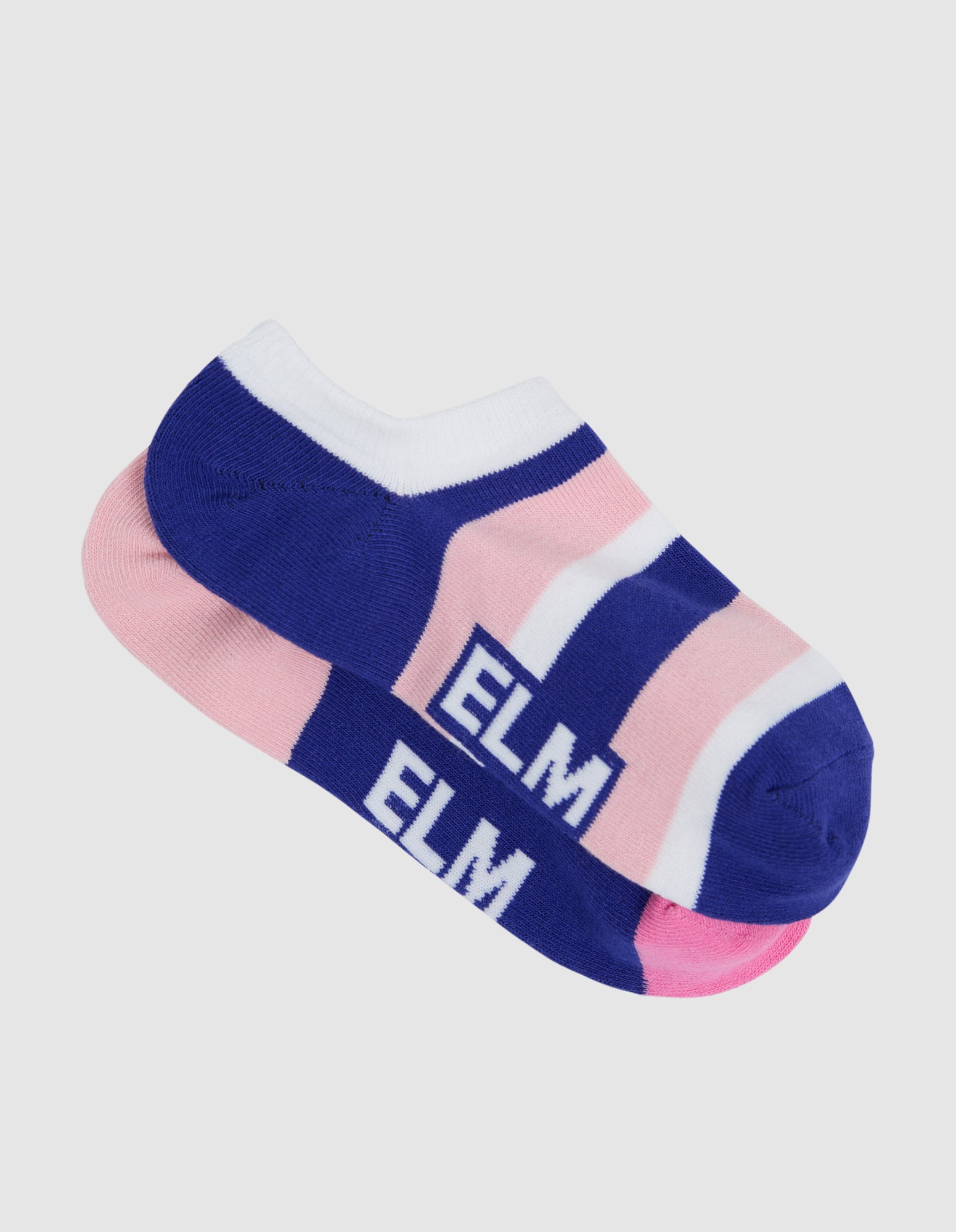 Two Pack No Show Socks   Ribbon Col Block Pink/Strip